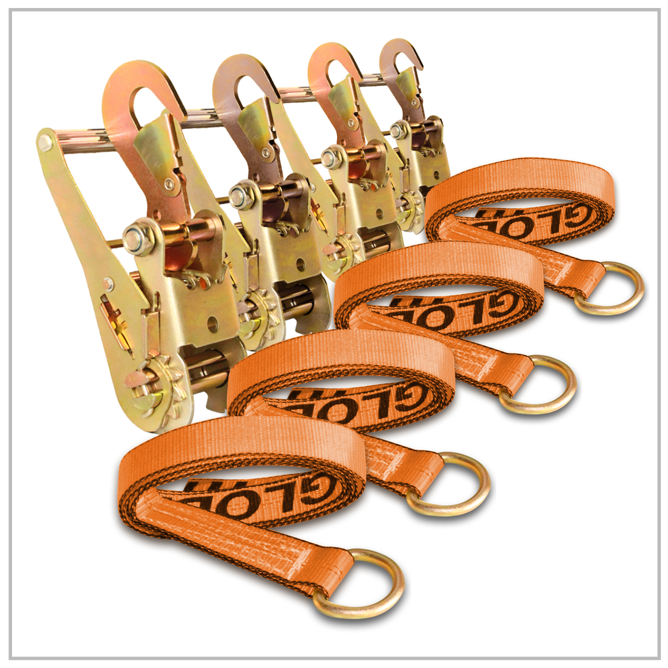 8 pack - Lasso Strap & Ratchet Tie Down Assembly Kit 4 2" x 8 FT & 4 Snap Hooks