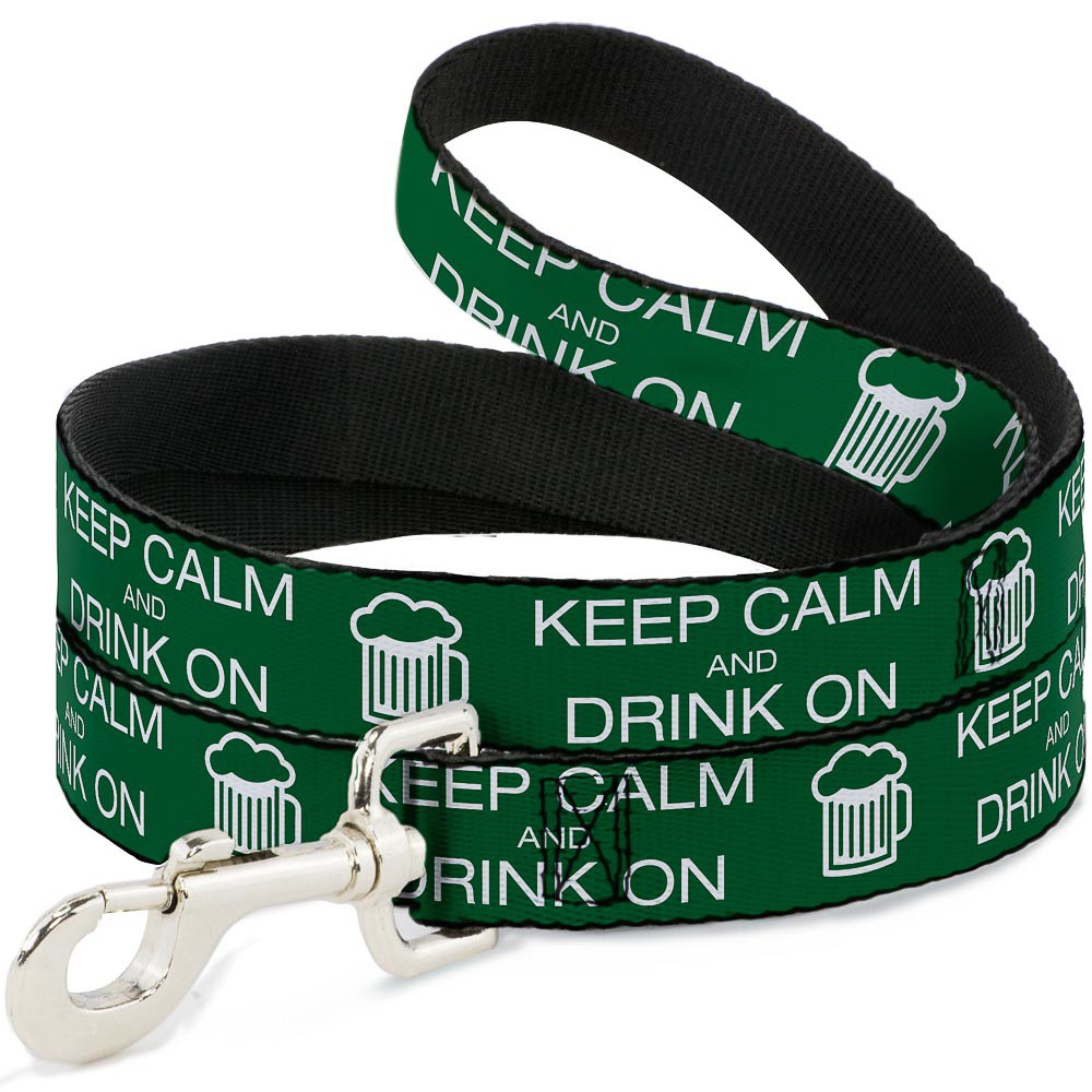 Dog Leash KEEP CALM AND DRINK ON/Beer Green/White