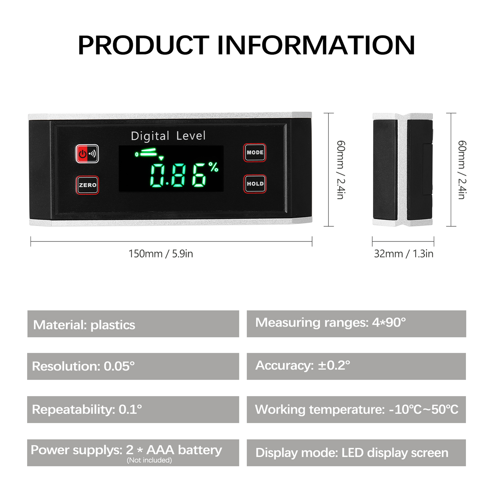 High Precision Angle Finder IP54 Dustproof Digital Protractor Inclinometer Y9E3