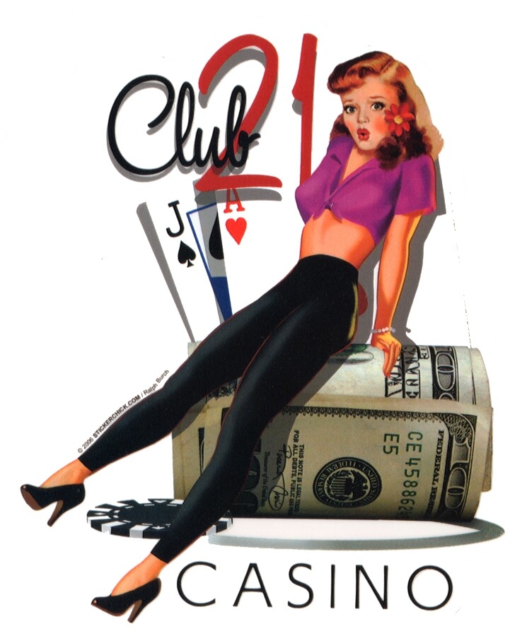 CLUB 21 LUCKY SEXY VINTAGE HIGH ROLLER PINUP GIRL STICKER/ DECAL #BUMPERSTICKER