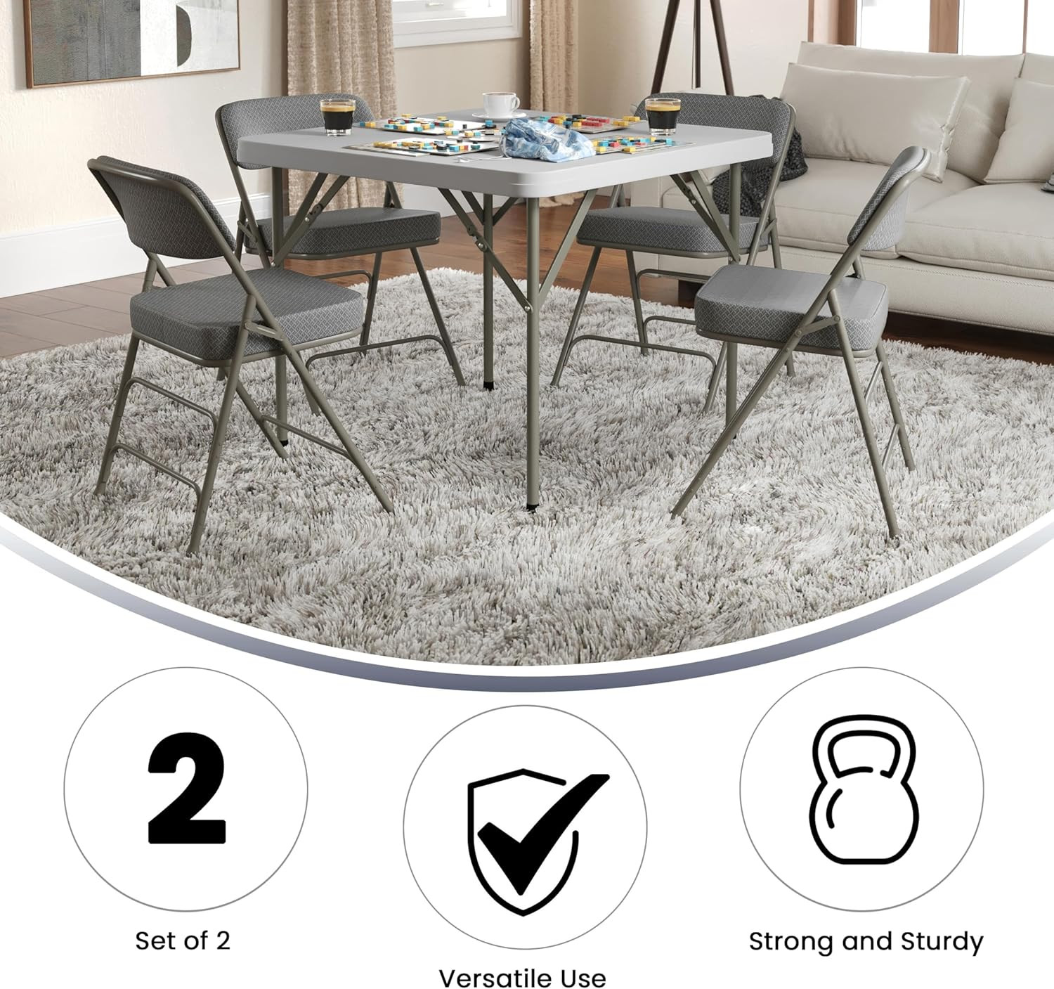 Hercules Series Metal Folding Chairs with Cushioned Seats, Fabric Upholstered Ev
