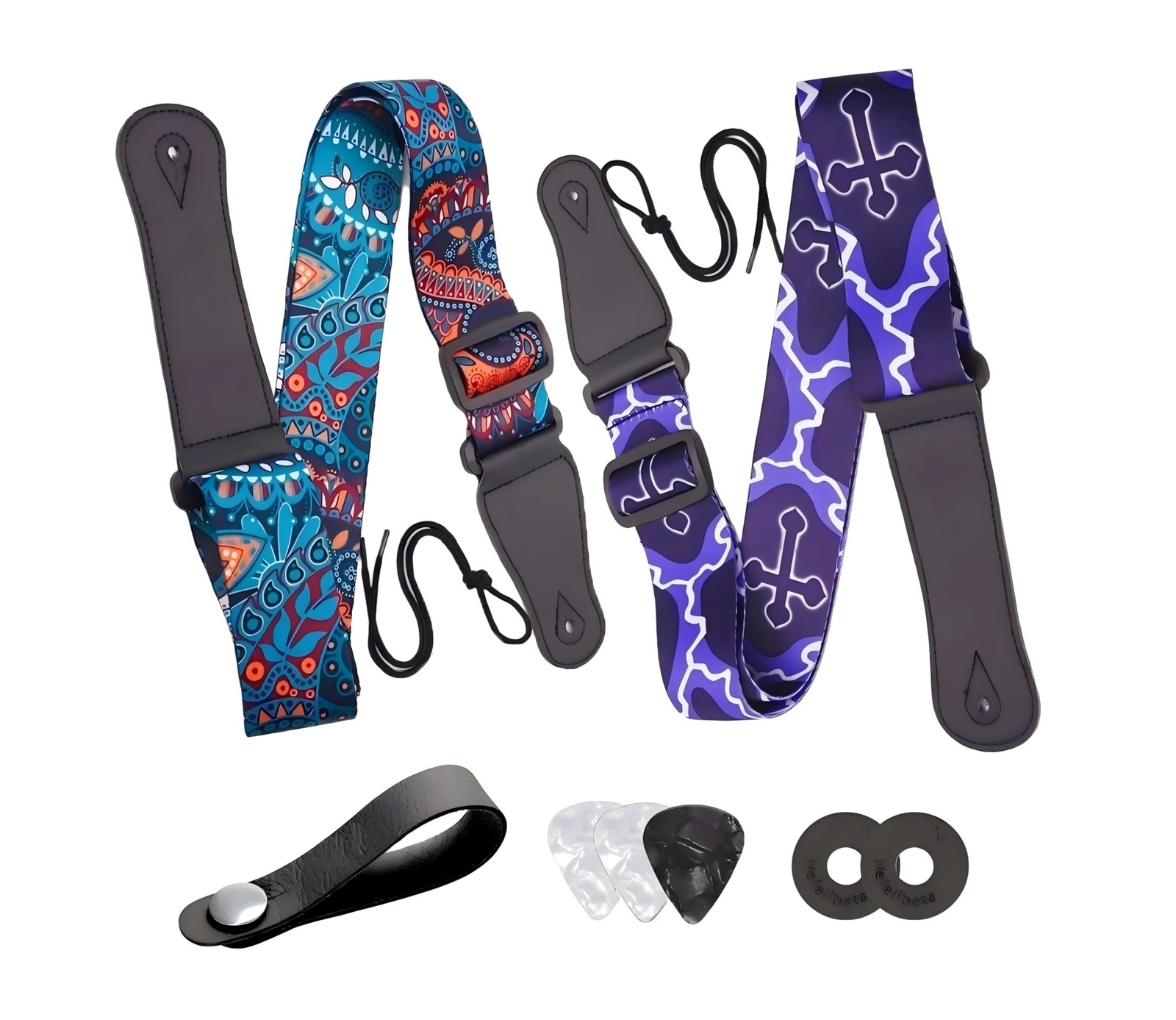 2PCS Guitar Straps, Soft Cotton Straps With 3 Pick Holders, Button Headstock ...