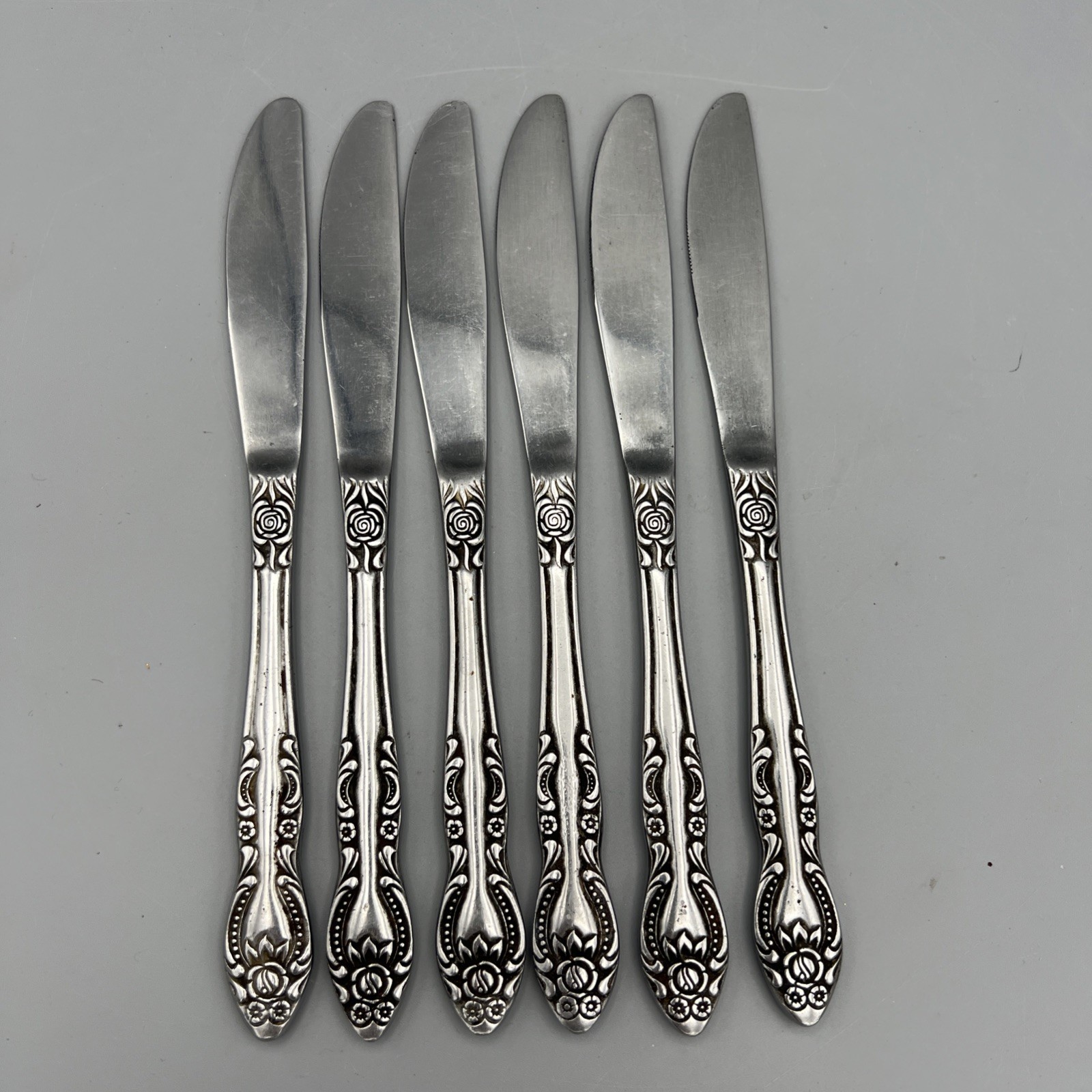 Stanley Roberts Rogers Stainless Lisette 6 Dinner Knives Korea 8 5/8”