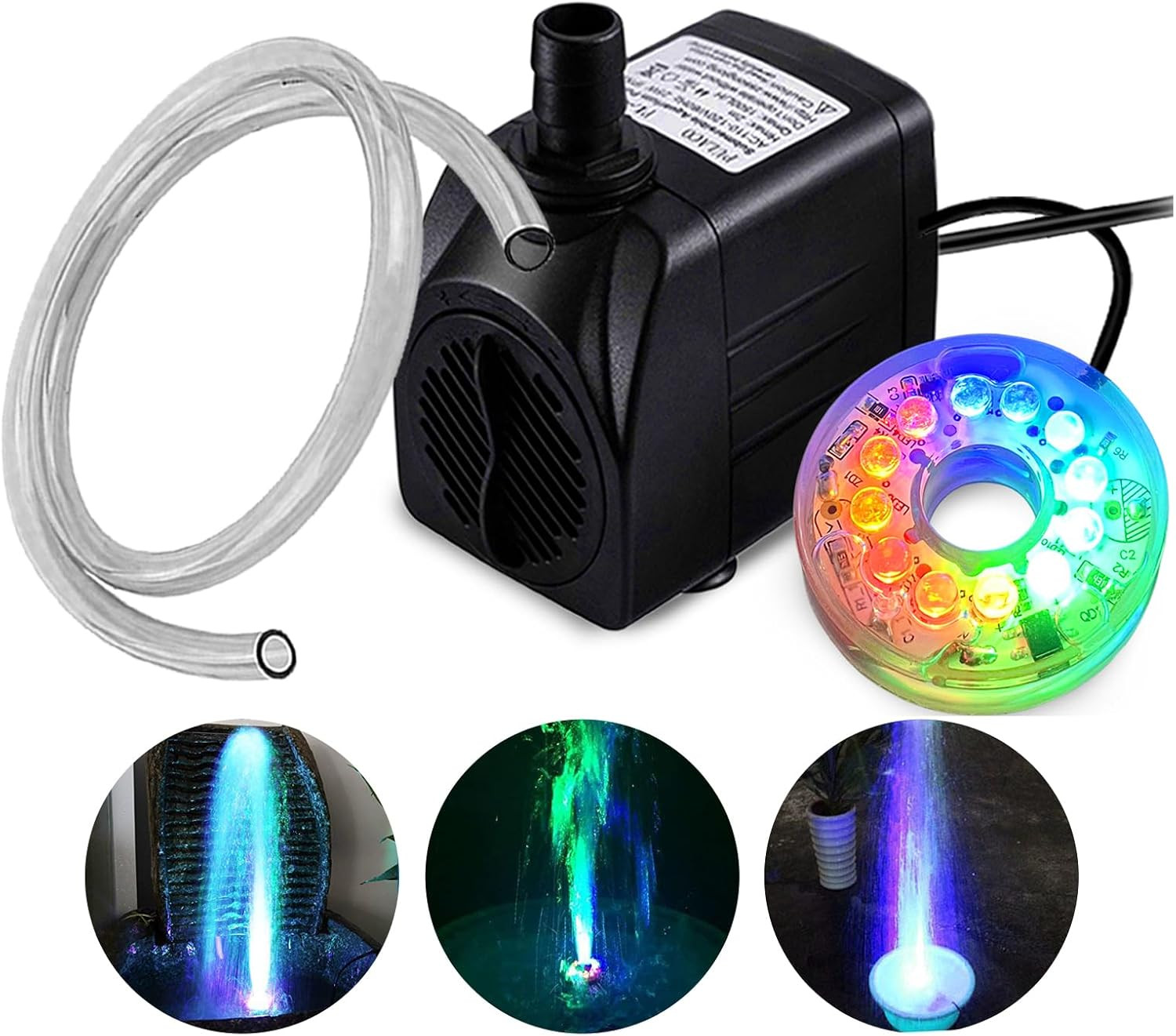 160GPH Small Fountain Pump, 10Watt Submersible Pump with Automatic Color Changin