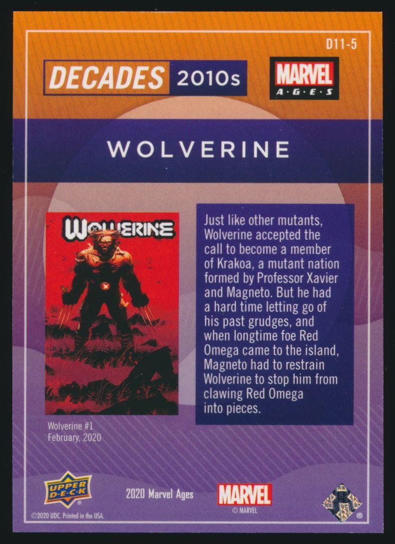 2020 Marvel Ages Decades 2010s #D11-5 Wolverine Upper Deck Marvel Ages