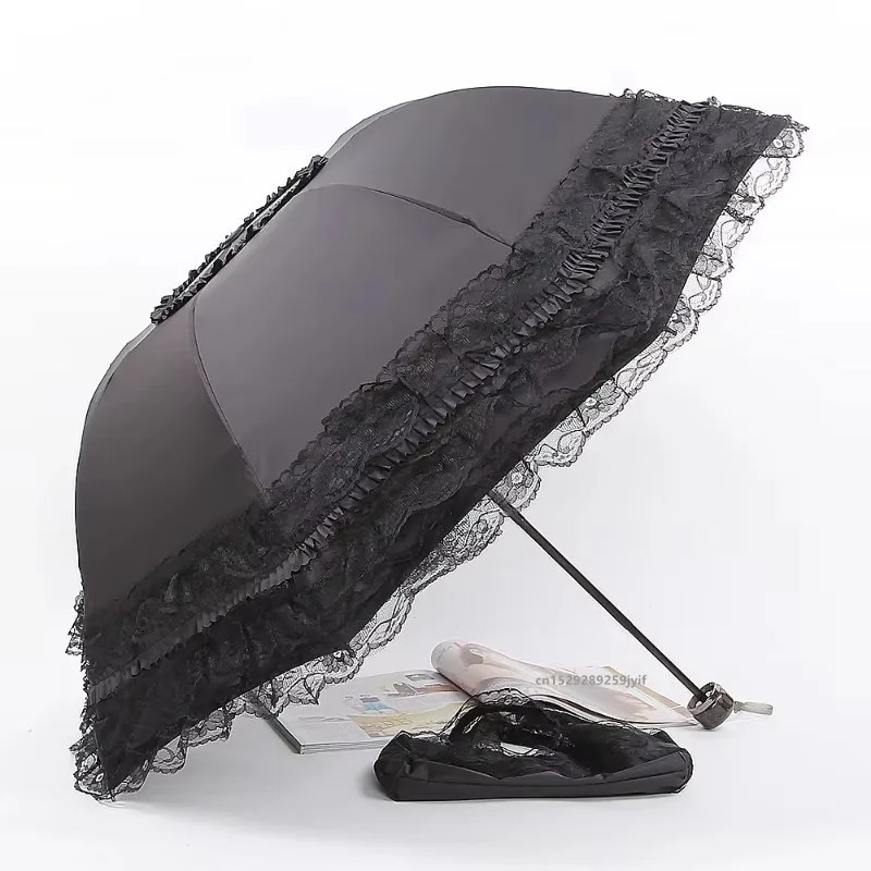 Lace Sun Umbrella Anti-UV Protection Thickened Black Glue Sun Rain Dual