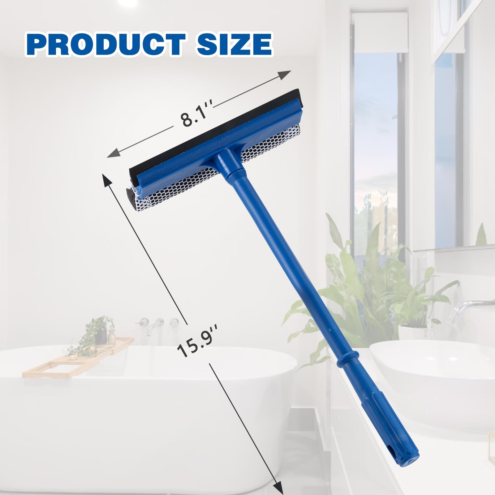 15.9" Window Squeegee for Car,2 in 1 Plastic pole, Blue