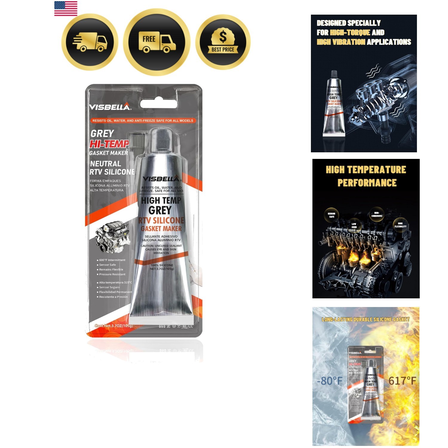 High Temperature RTV Silicone Gasket Maker, Sealed Oil Resistant Waterproof Q...