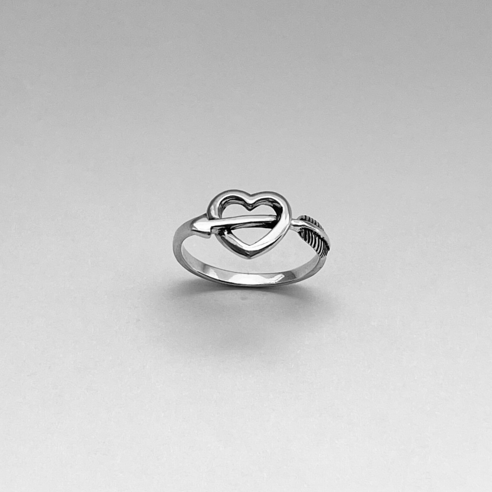 Sterling Silver Heart With Arrow Ring, Silver Rings, Heart Ring, Bow Ring