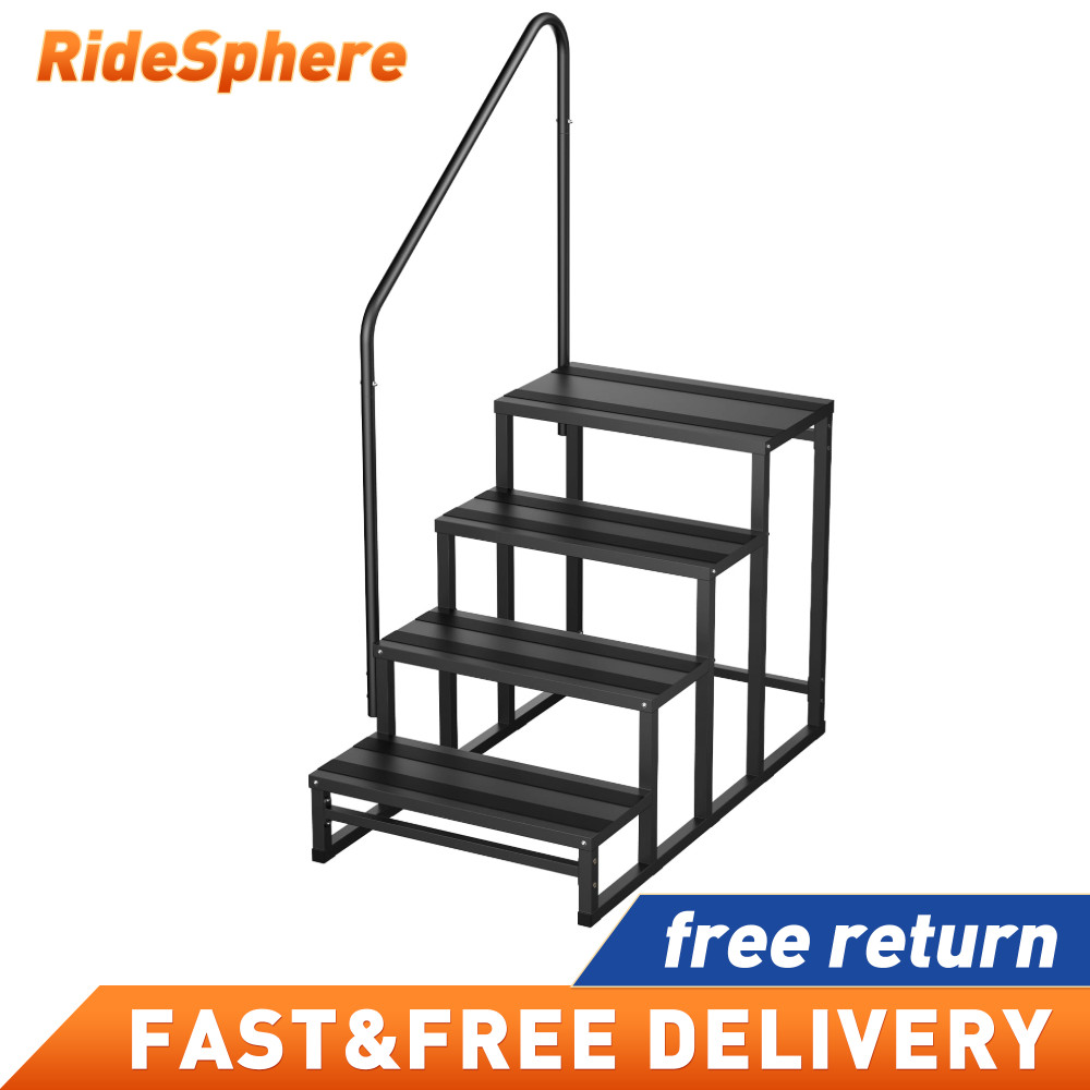 RV 4 Step Stairs with Handle Heavy Duty Outdoor Entry Steps w/ Non-Skid Tape Use