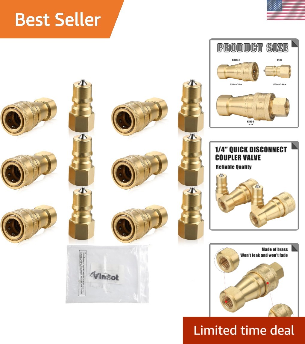 High-Pressure 6 Set Brass Couplers - 1/4" Quick Disconnect for Pressure Washers