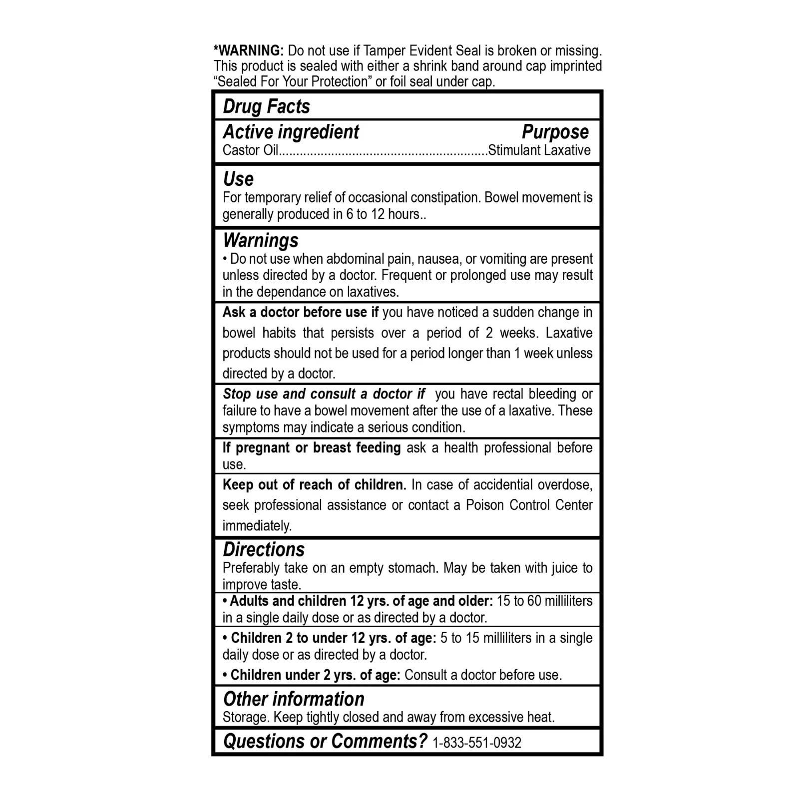 Freskaro Castor Oil Stimulant Laxative 6fl oz
