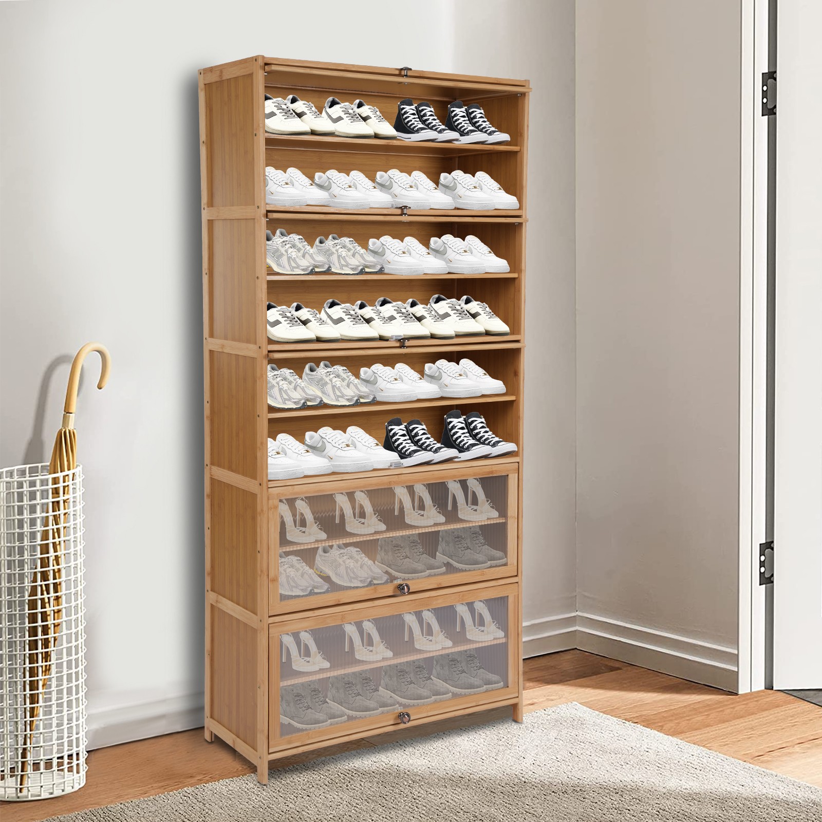 10-Tier Bamboo Shoe Rack Cabinet Organizer Wooden Shelf Stand Storage Book Shelf