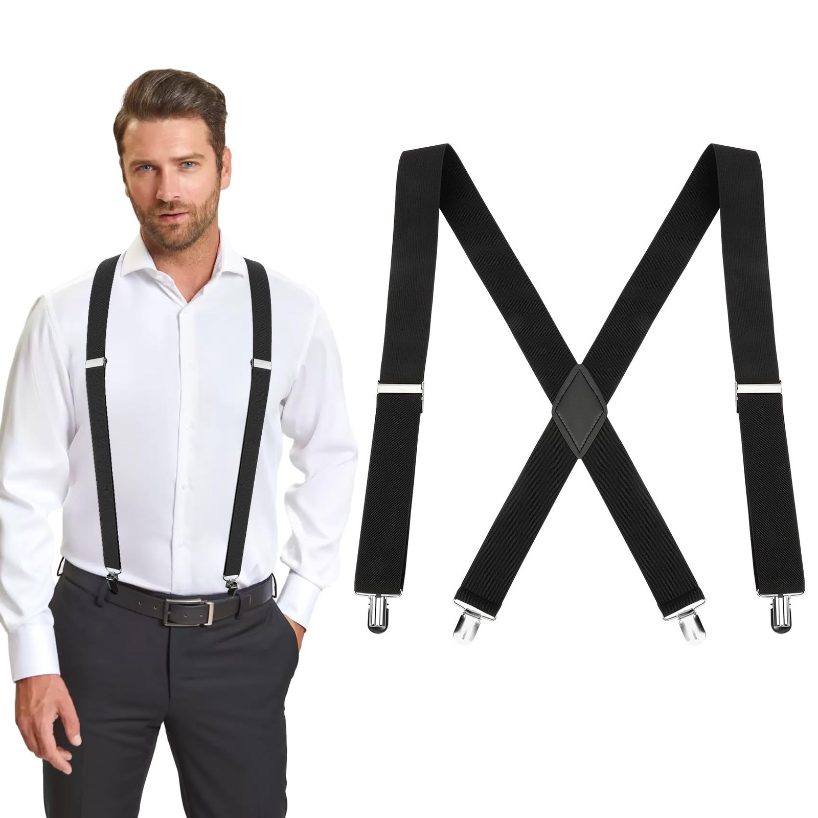Diulinep Black Suspender for Women Men,Adjustable Adult Hidden 1 Pack