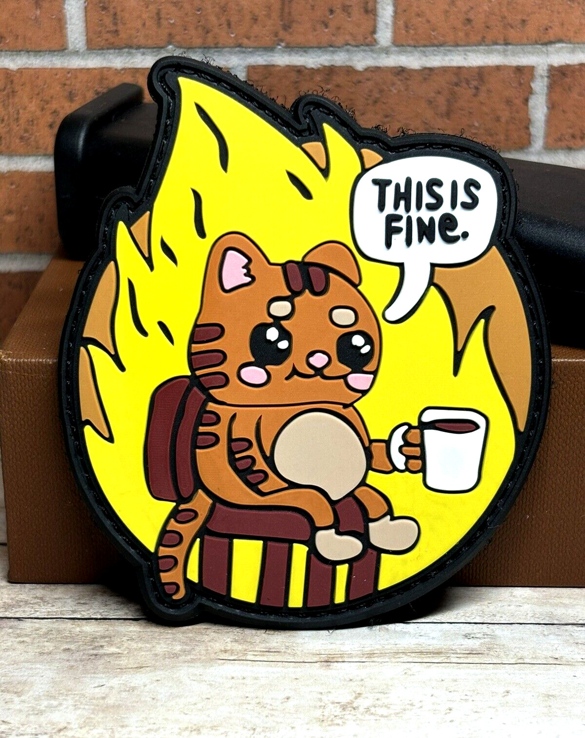 Tactical PVC Patch - This is Fine Patch - Hook Loop Funny Morale Cat Patch