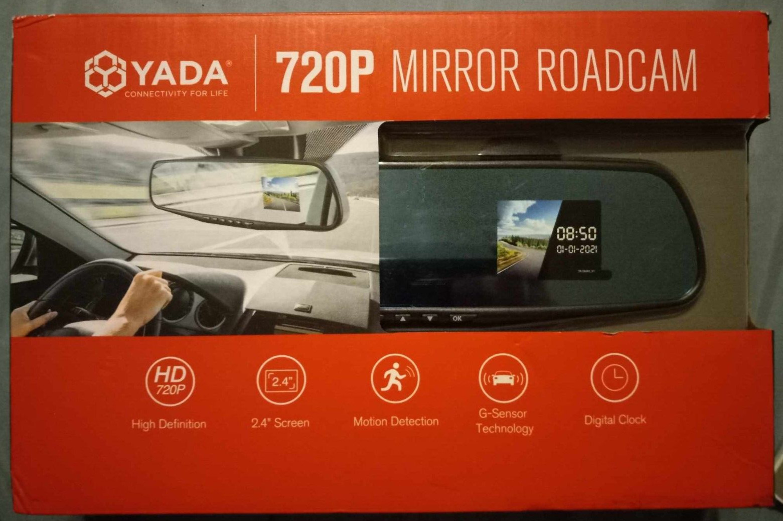 Yada RoadCam 720P Mirror Camera 120-Degree Wide Angle Lens G-Sensor Technology