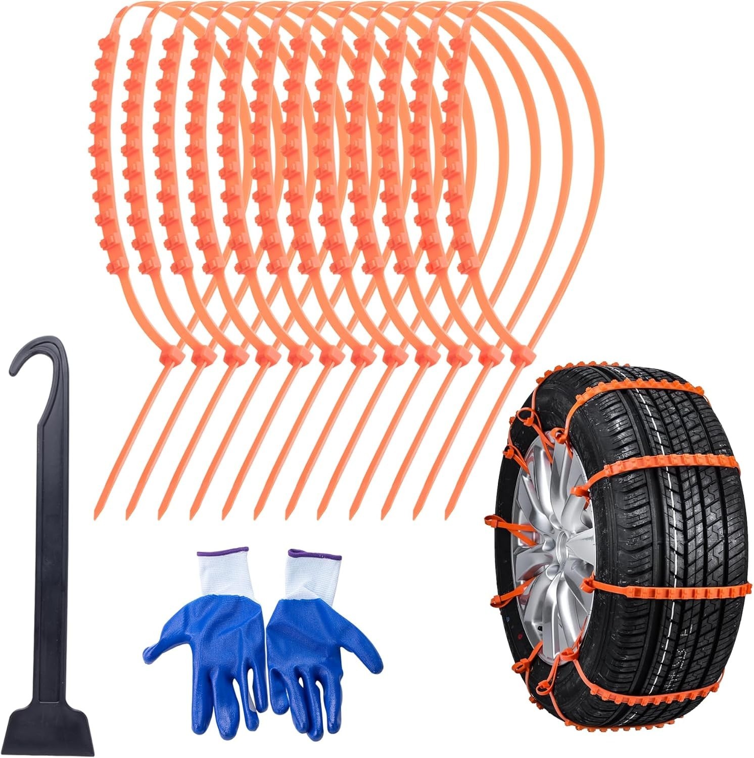 CIOM 12 Pcs Reusable Snow Chains，Universal Emergency Adjustable Anti-skid Tire C