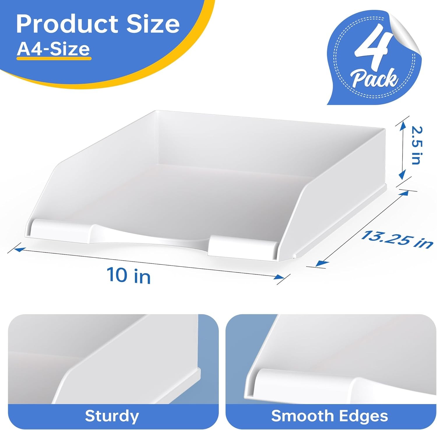 4 Pack Stackable Paper Trays for Letter Documents, Desktop File Organizers for