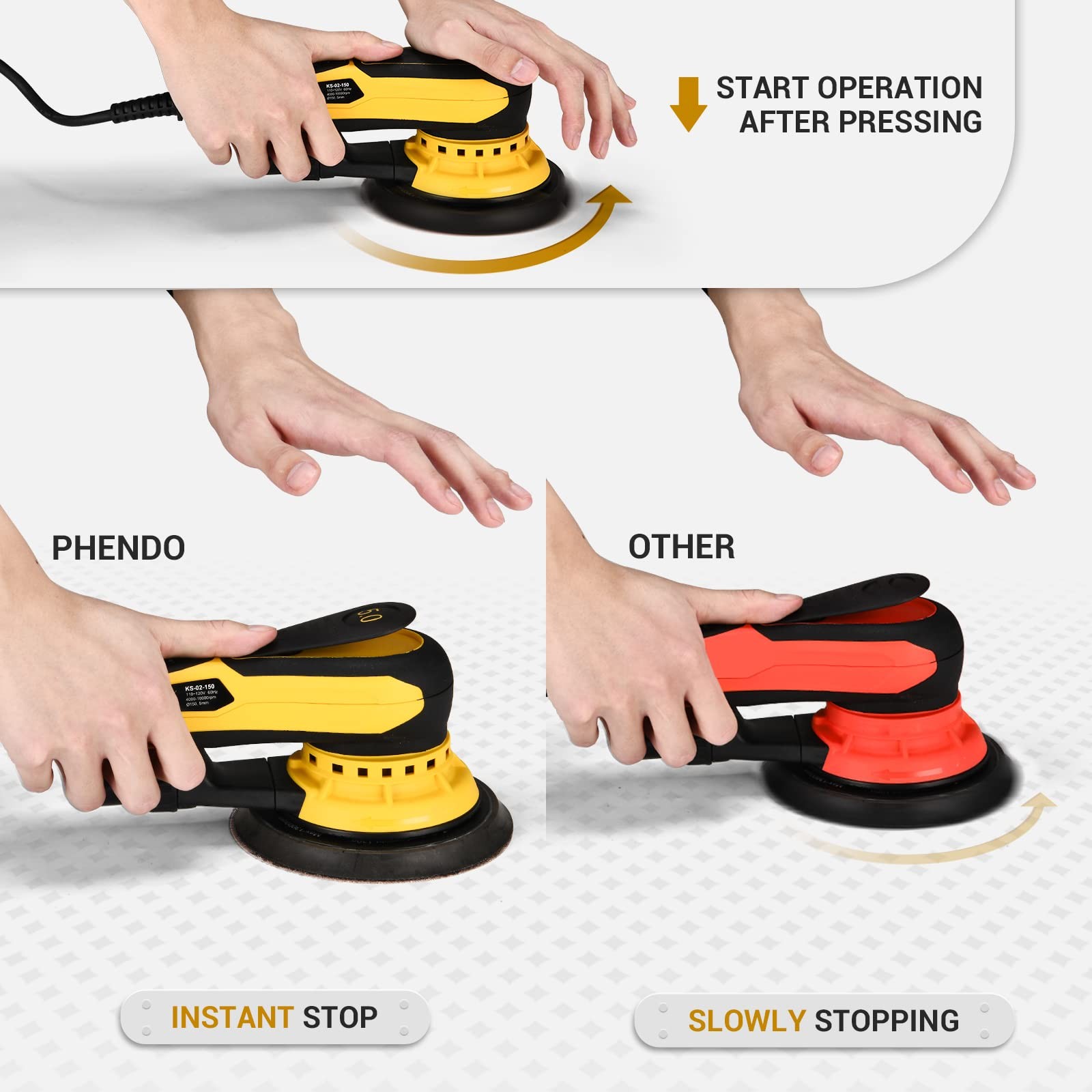 Electric Random Orbital Sander Brushless 350W 3A Multi-function Variable Spee...