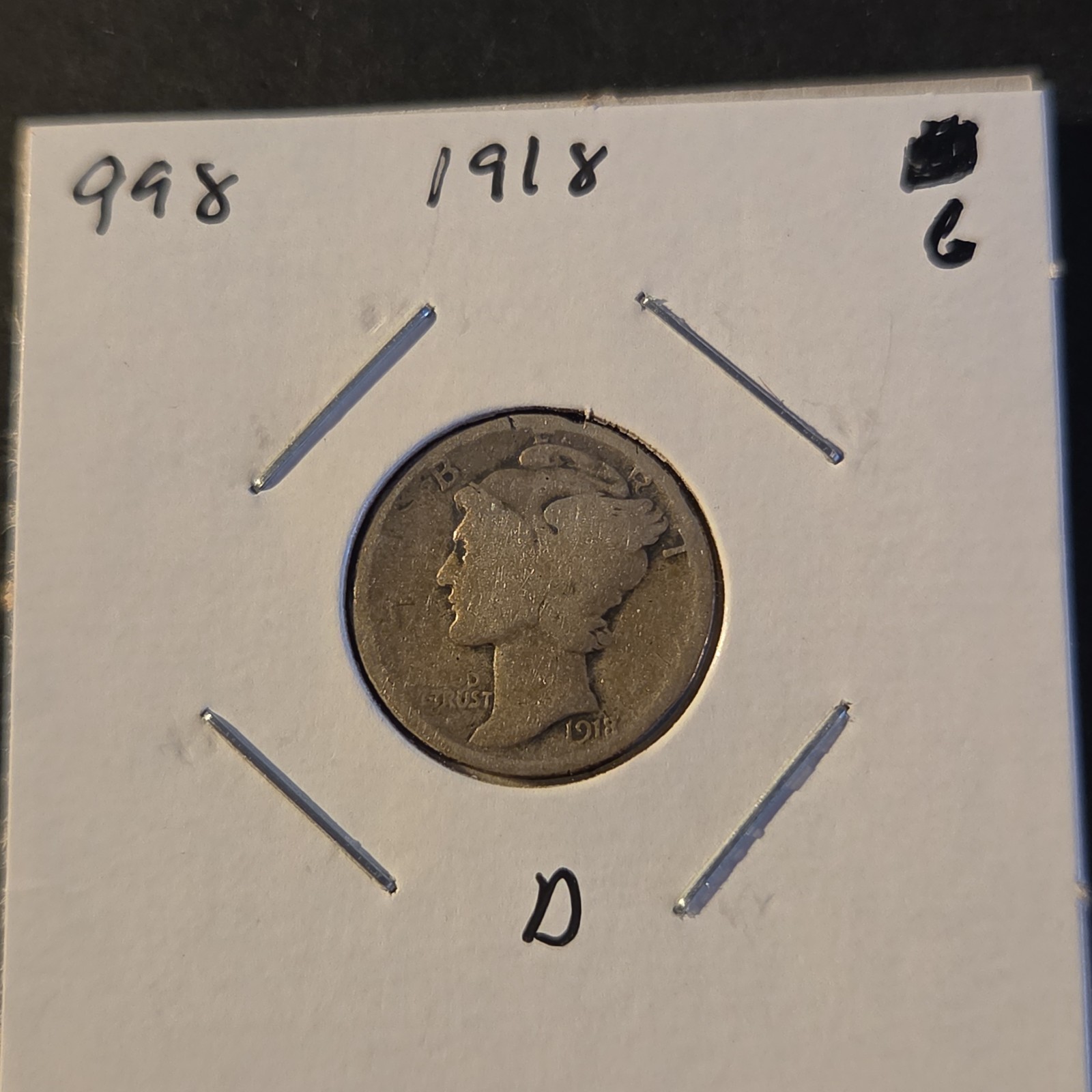 1918 D Winged Liberty Head Mercury Dime In Good Condition
