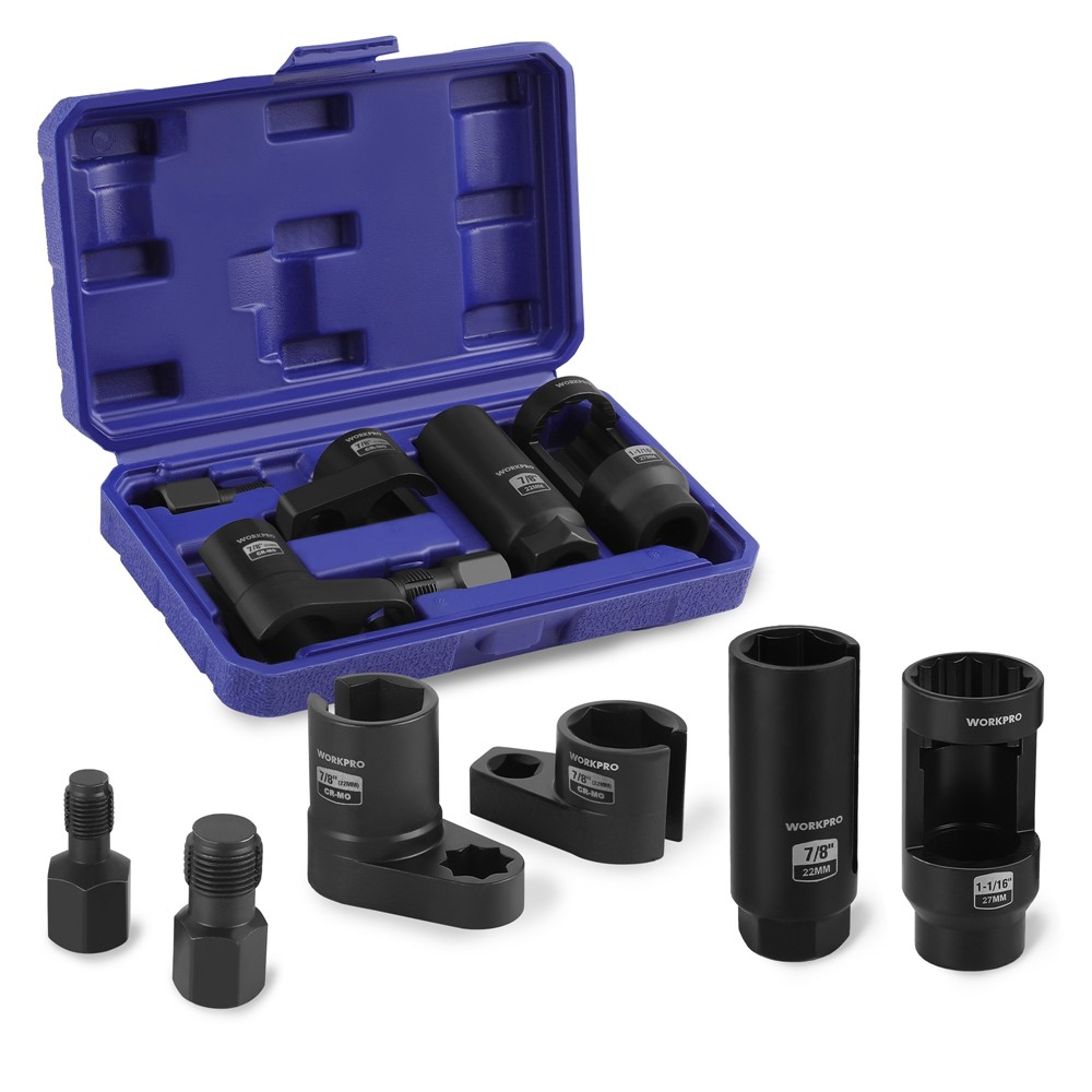 WORKPRO 6x O2 Oxygen Sensor Socket 3/8" 1/2" Dr Removal Tool Thread Chaser Set