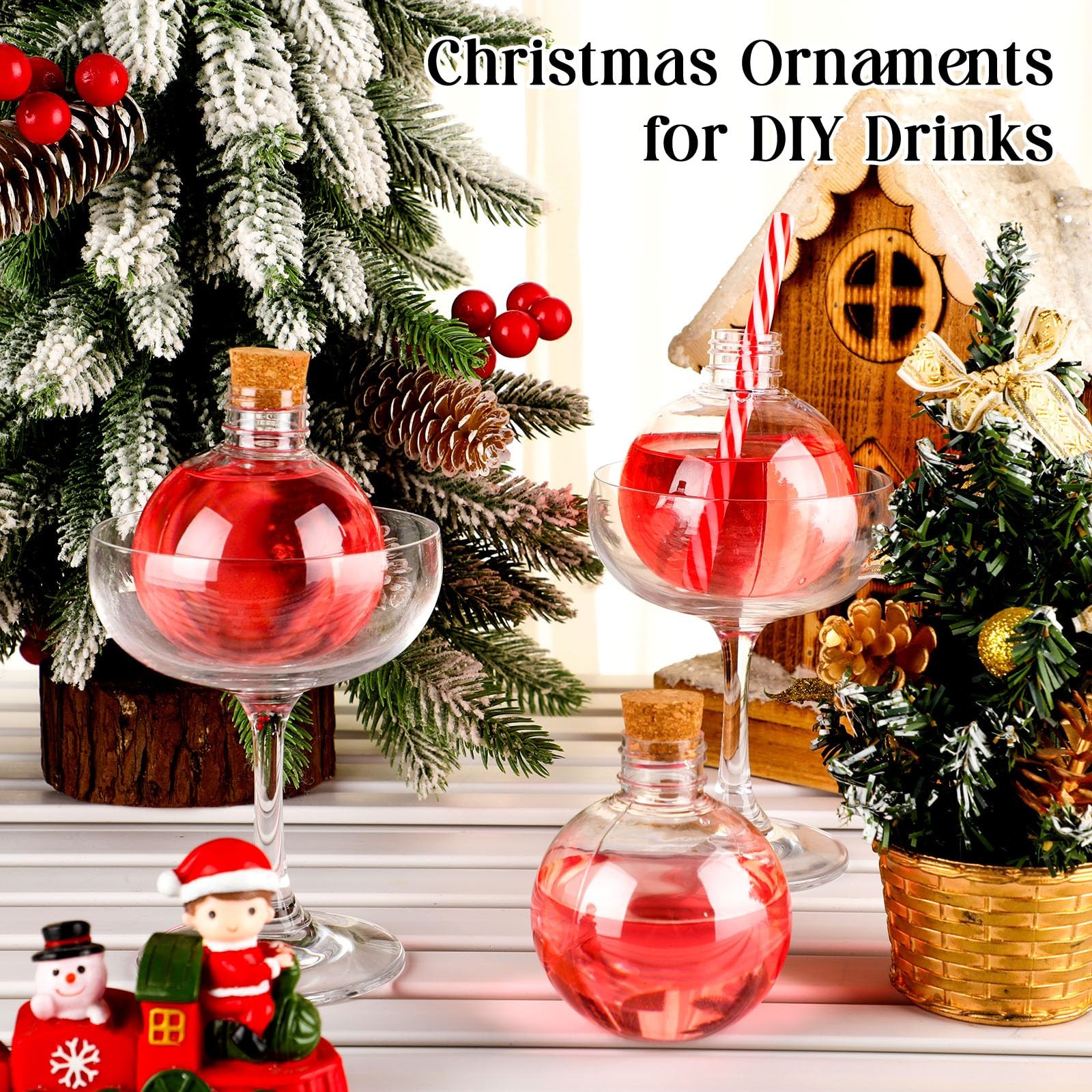 Plastic Potion Bottles 6oz Spherical Corks Funnels Ball Shape Silver 50 Pack