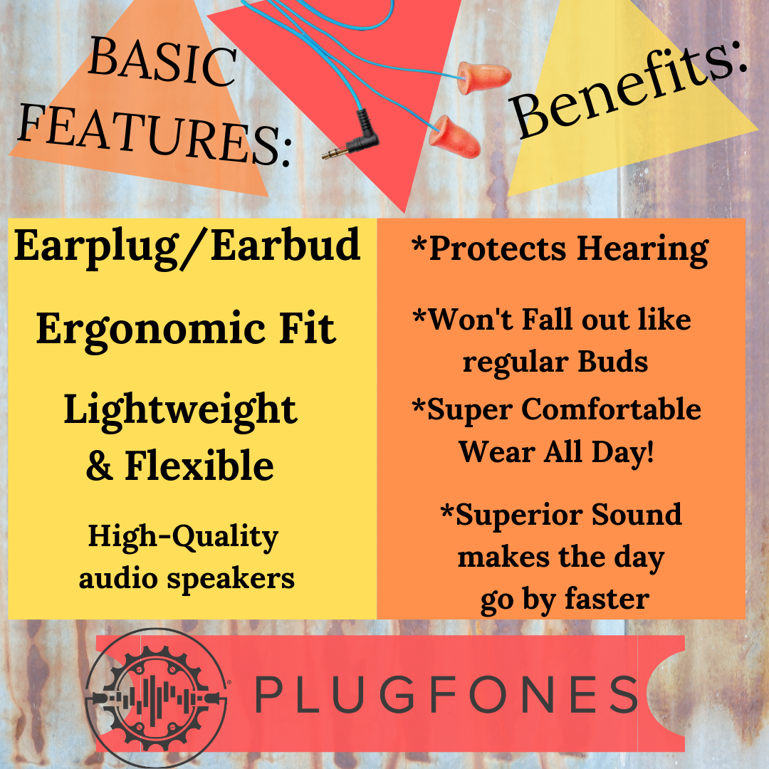 Orange Plugfones Most Comfortable Earbud, Earplug won't fall out Headphones