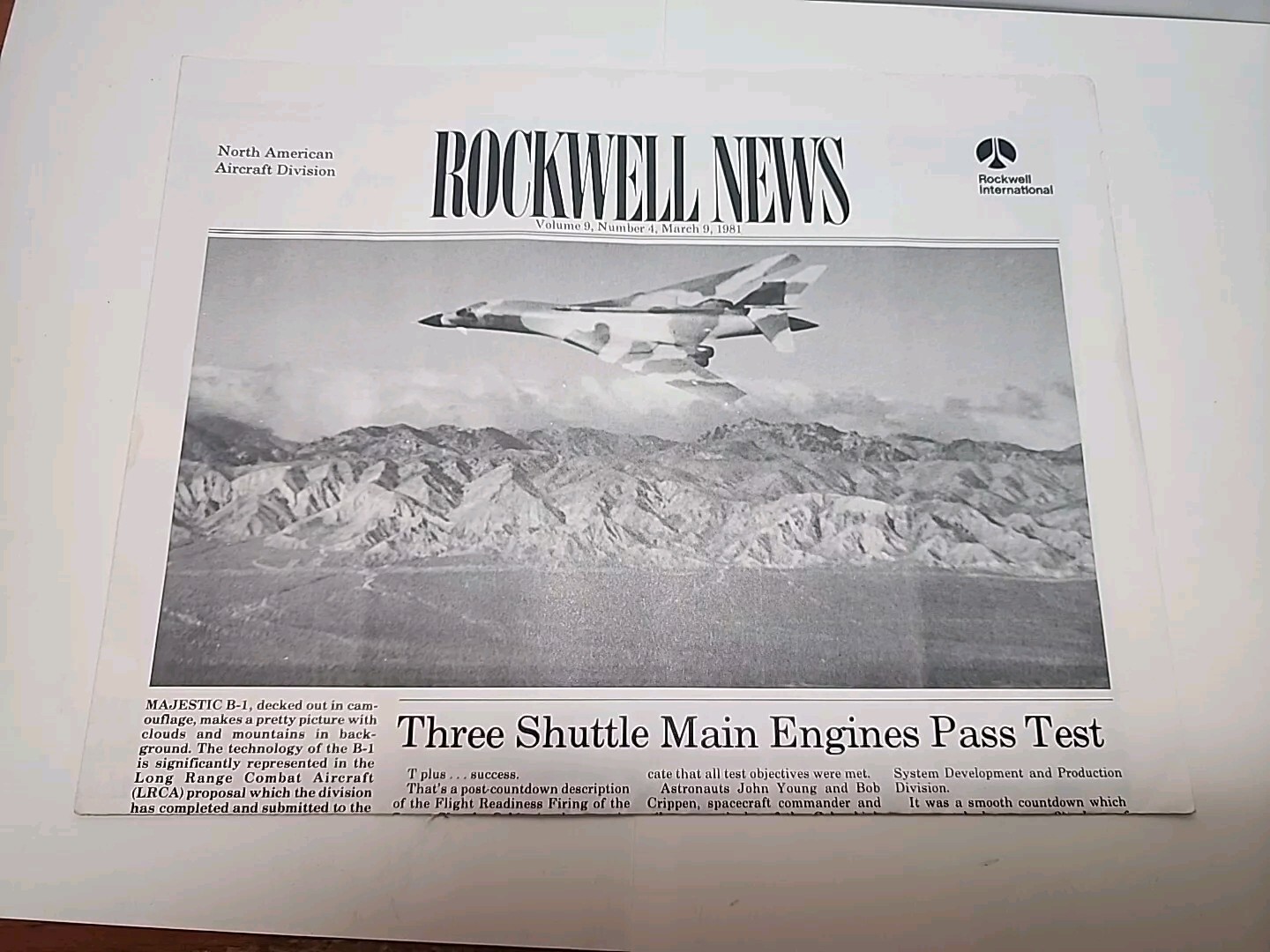 1981 North American Rockwell News, Majestic B-1 Cover Picture JB6A