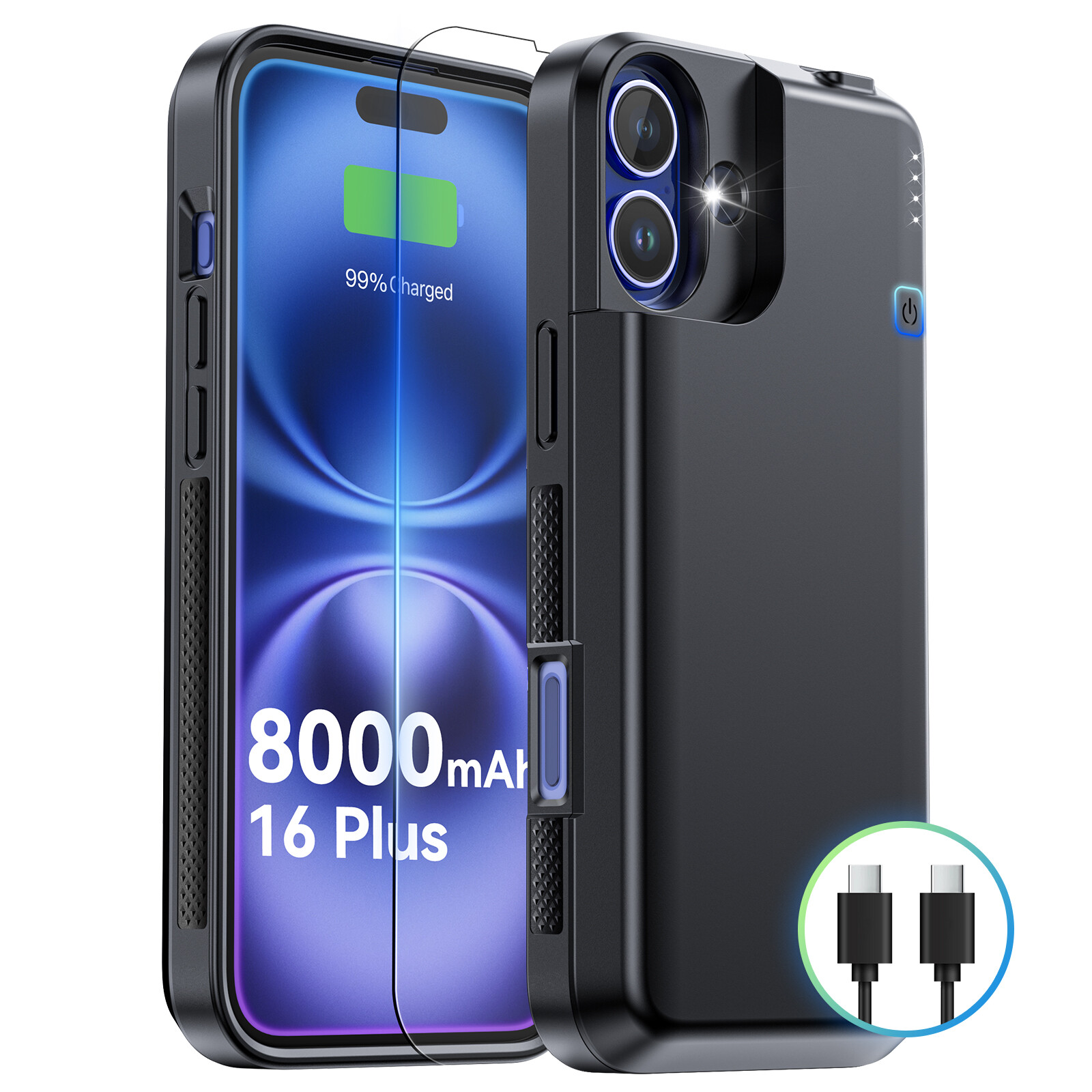 Battery Case for iPhone 16 Plus Power Bank Charger Charging Case 8000mAh Batter