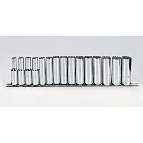 Proto J54207 12 Piece 1/2-in Drive Full Polish Metric Deep Socket Set - 12 Point
