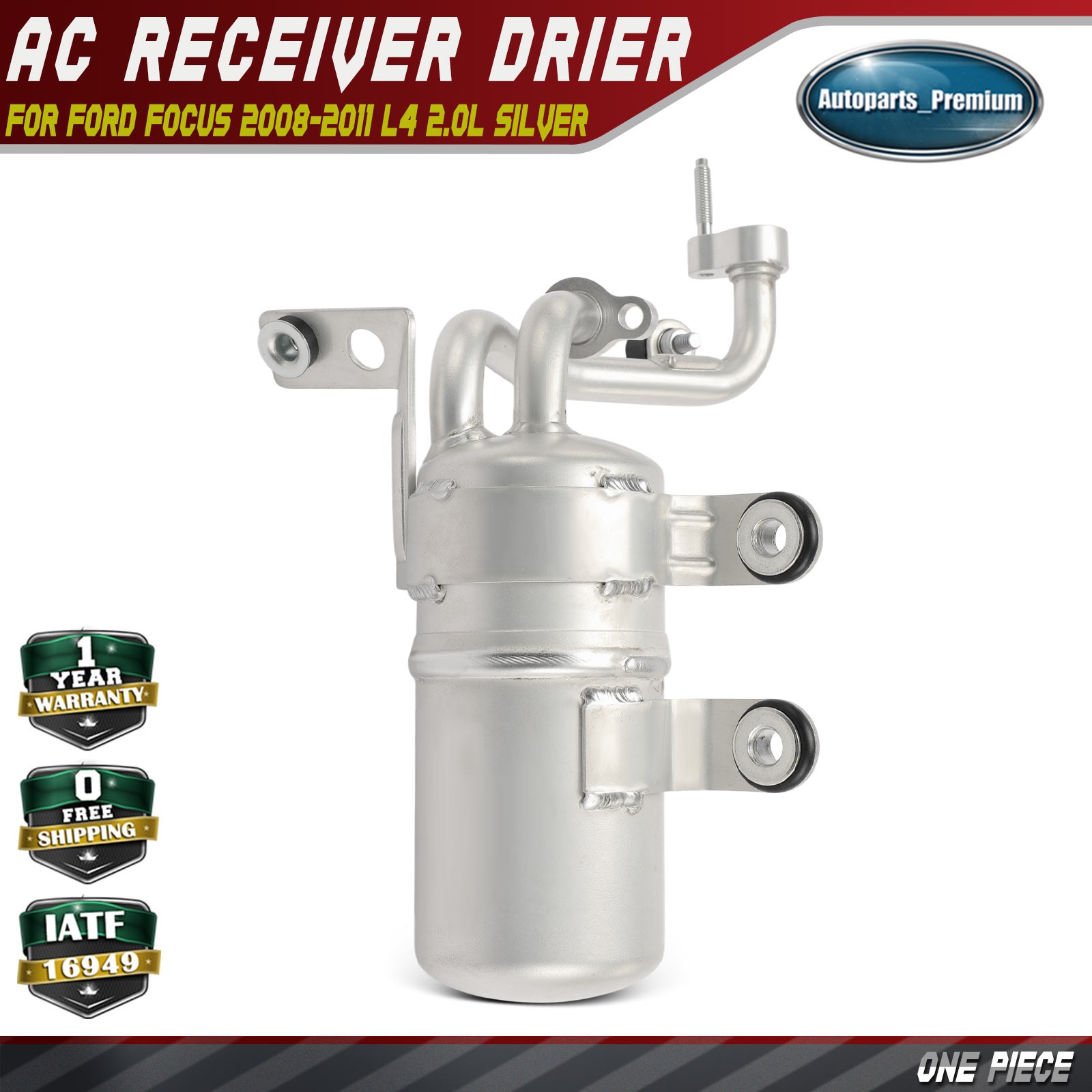 Front Side Aluminum A/C Receiver Drier for Ford Focus 2008-2011 L4 2.0L Silver