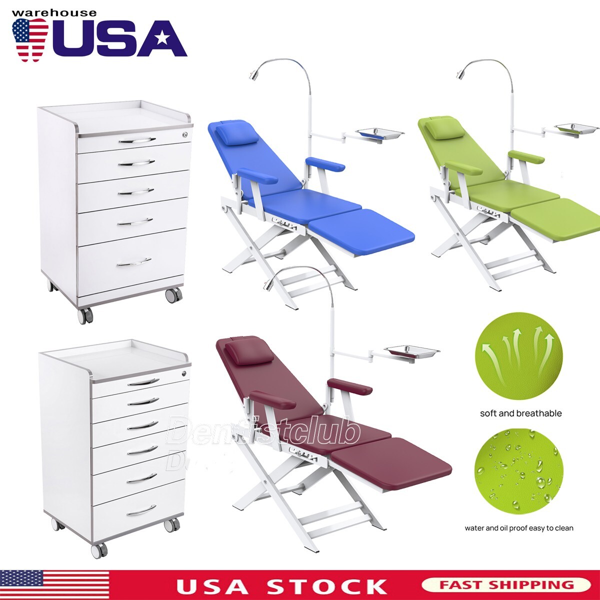 Dental Mobile Cabinet Cart Medical Utility Trolley 4/5 Drawers /Portable Chair