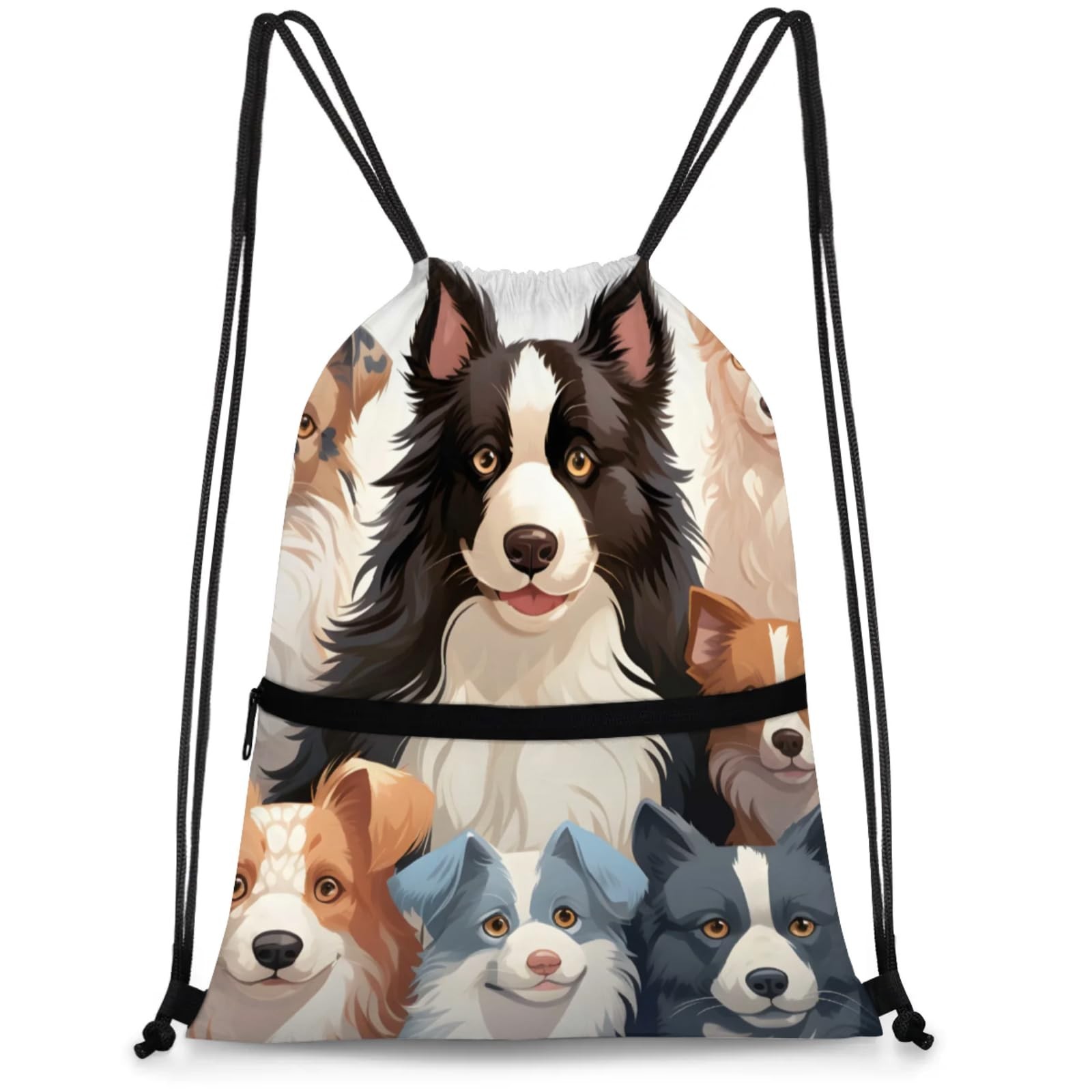 Tavisto Puppy Pack Portrait Polyester Drawstring Bag with Zipper Pocket, 18x1...