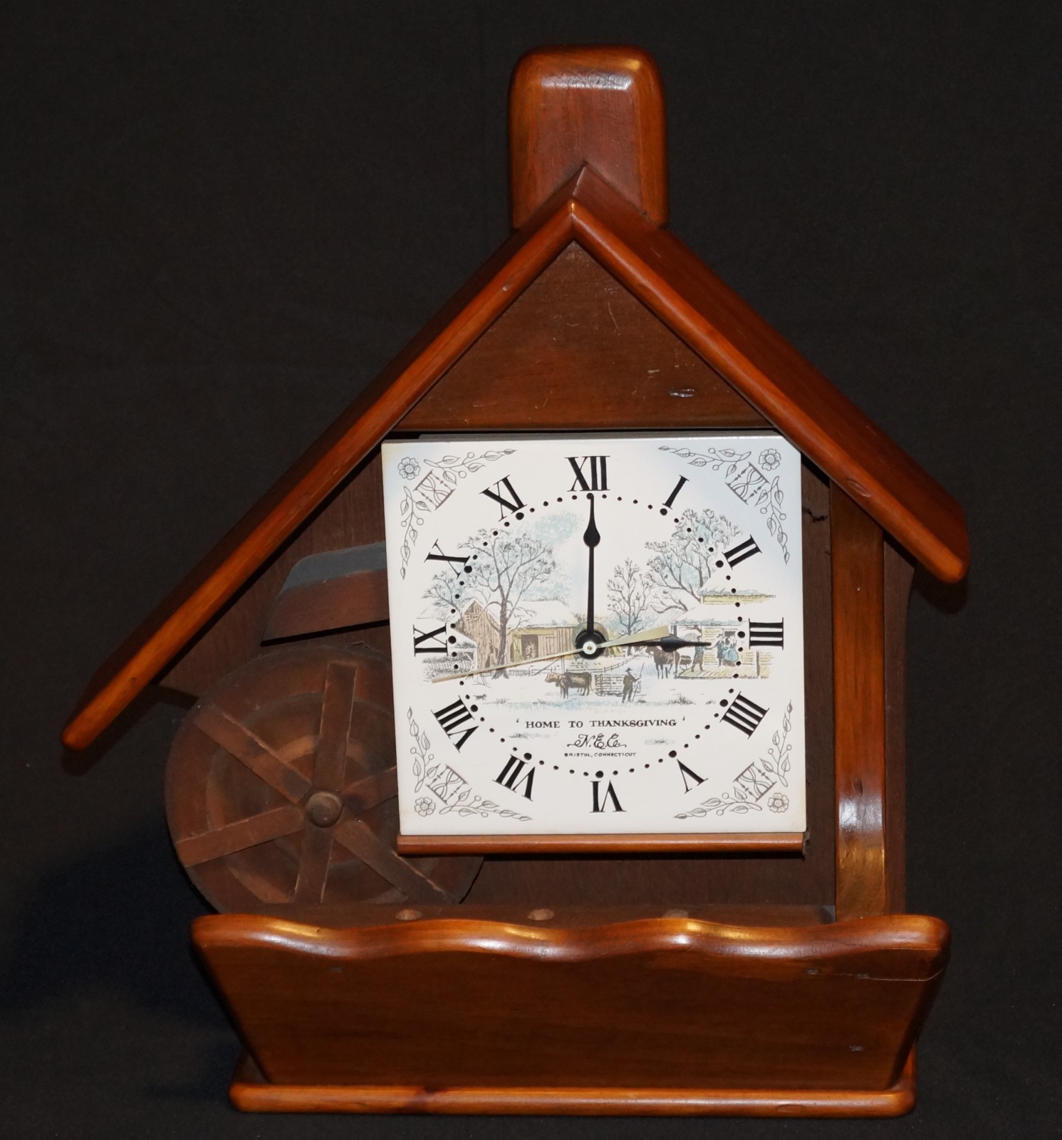 New England Clock Company Home to Thanksgiving Battery Clock Wood Water Wheel