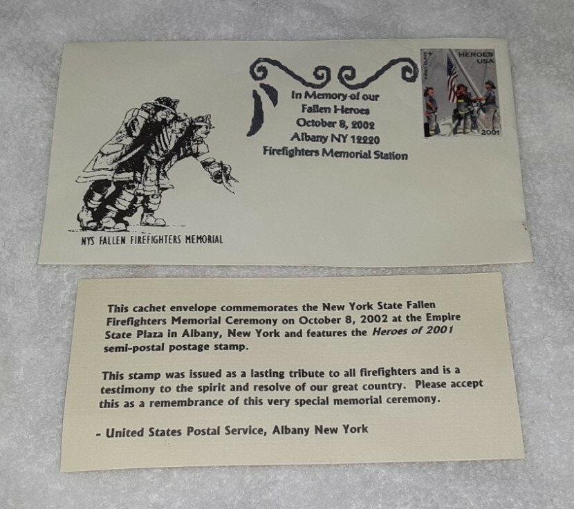 Heroes 9/11 Firemen USPS 2002 Commemorative Stamp Envelope Memorial Station