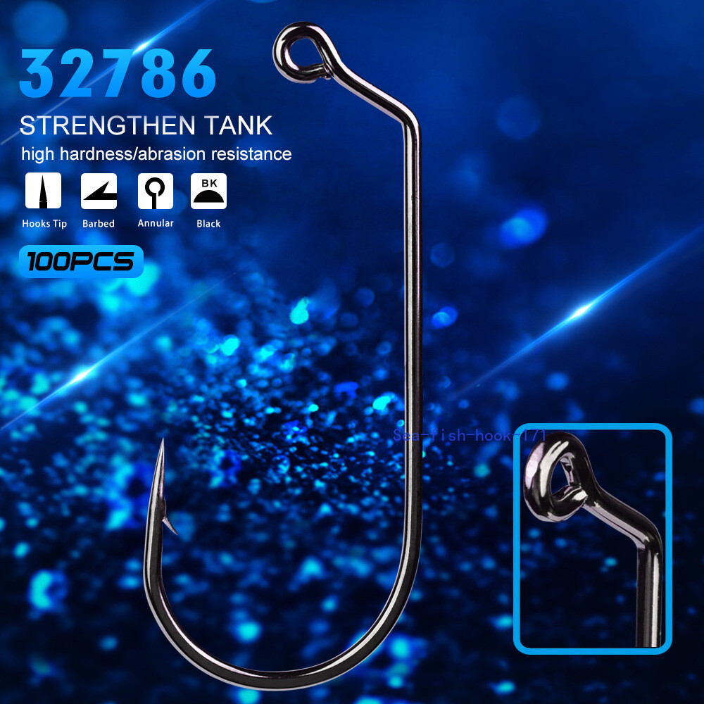 100Pcs 32786 2X Strength Black Nickel 60 Degree Round Bend Jig Hooks 1/0-5/0