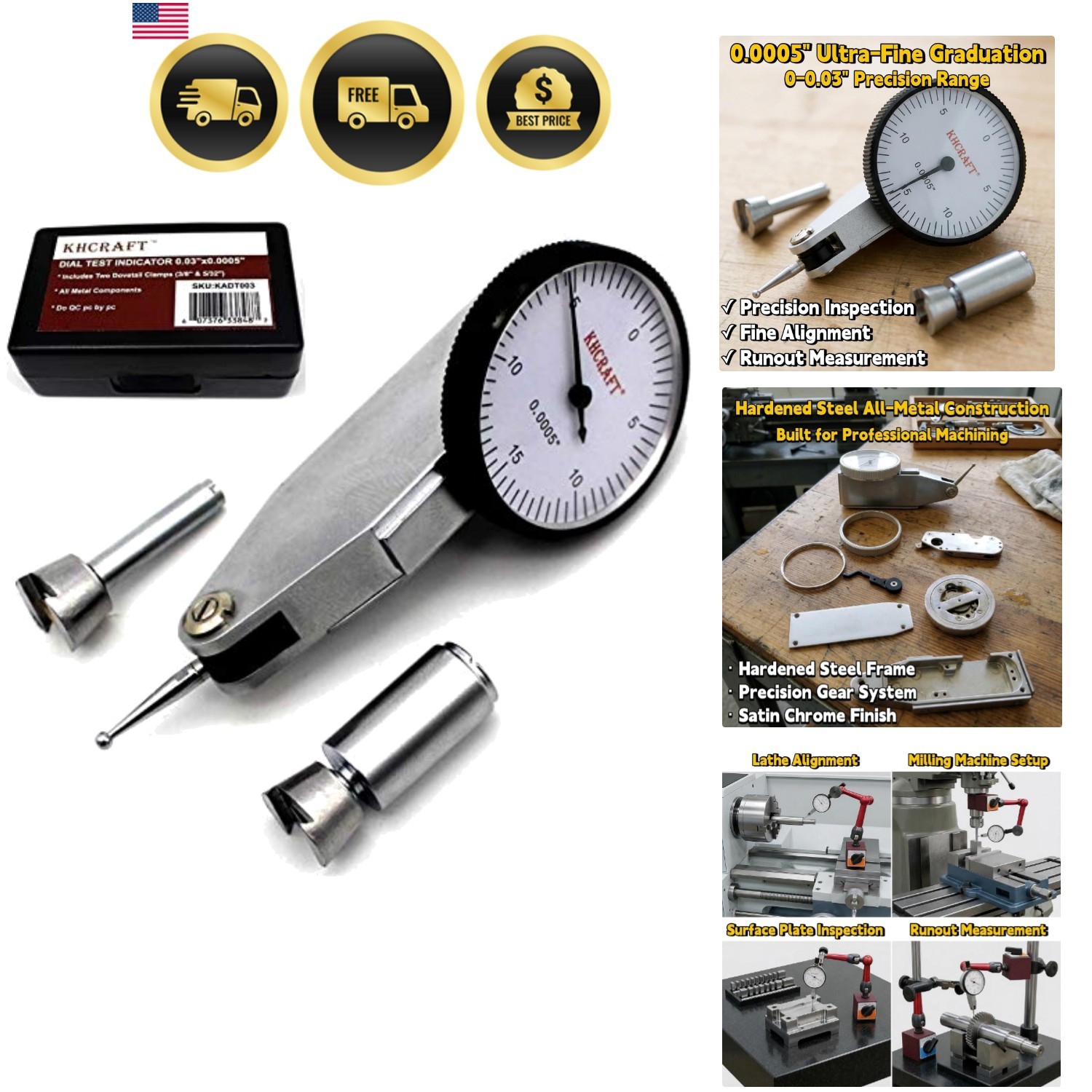 Professional Dial  Indicator 0-0.03” Range, 0.0005” Graduation – Hardened Ste...