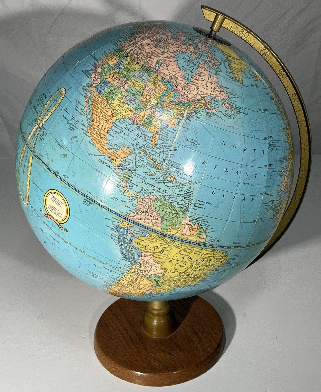 Cram Imperial World 12in Tabletop Globe Wood Base Full Meridian Rotating