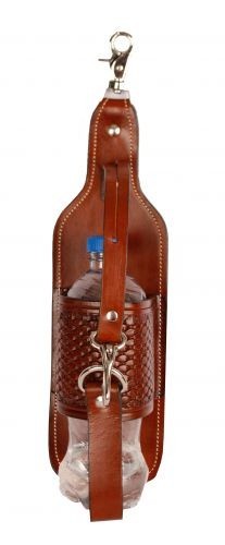 BOTTLE HOLDER Basketweave Tooled Leather Bottle Carrier Scissor Snap 12.5"x3.75"