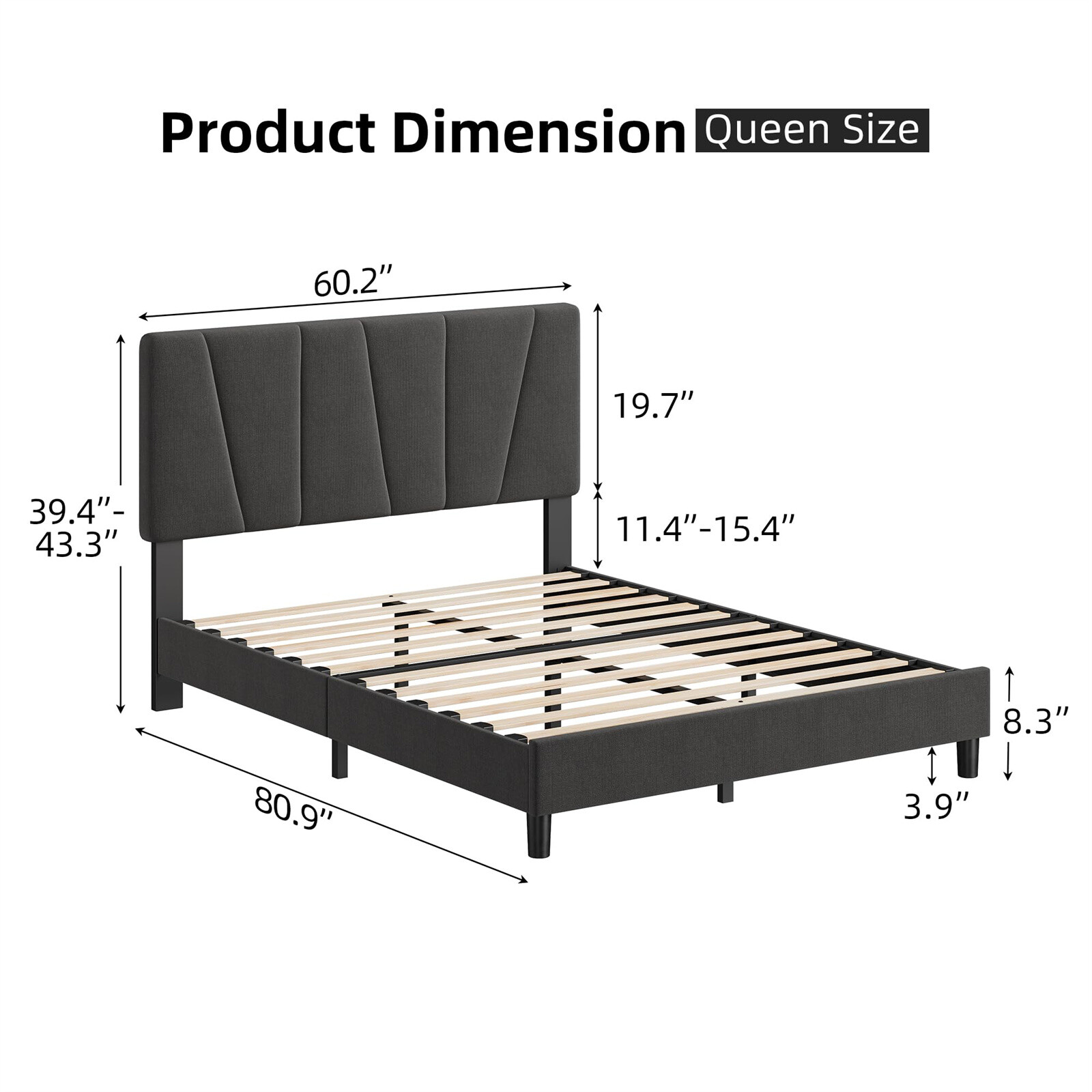 QUEEN/FULL/Twin Size Bed Frame with Headboard Upholstered Platform Bedframe