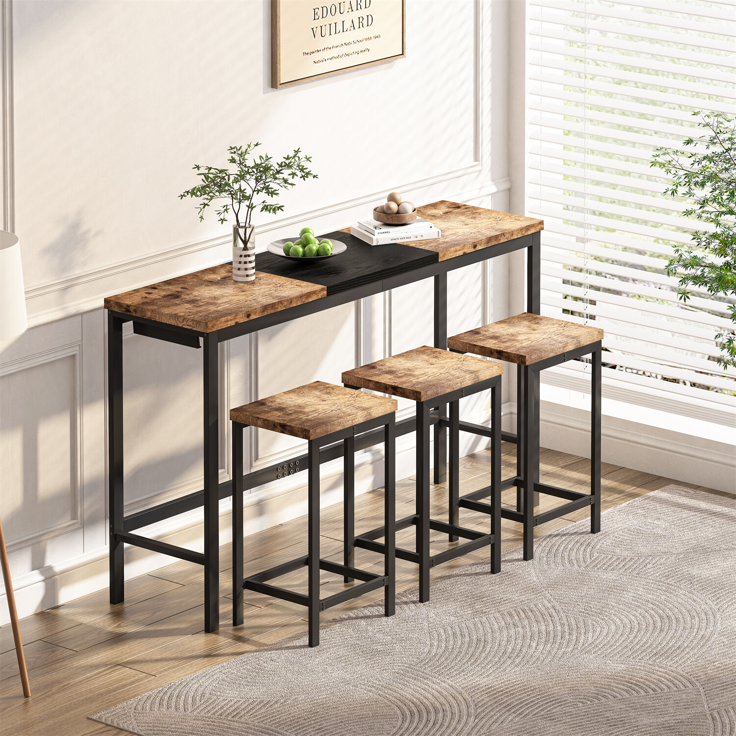 4 Piece Bar Table Set Counter Height Kitchen Pub Table with 3 Bar Stool New