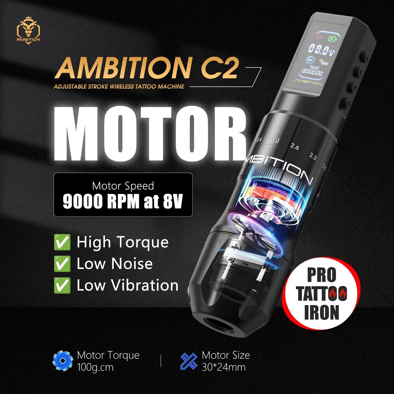 Wireless Tattoo Machine Pen 7 Adjustable Stroke Coreless Motor 1600mAh Full Kit