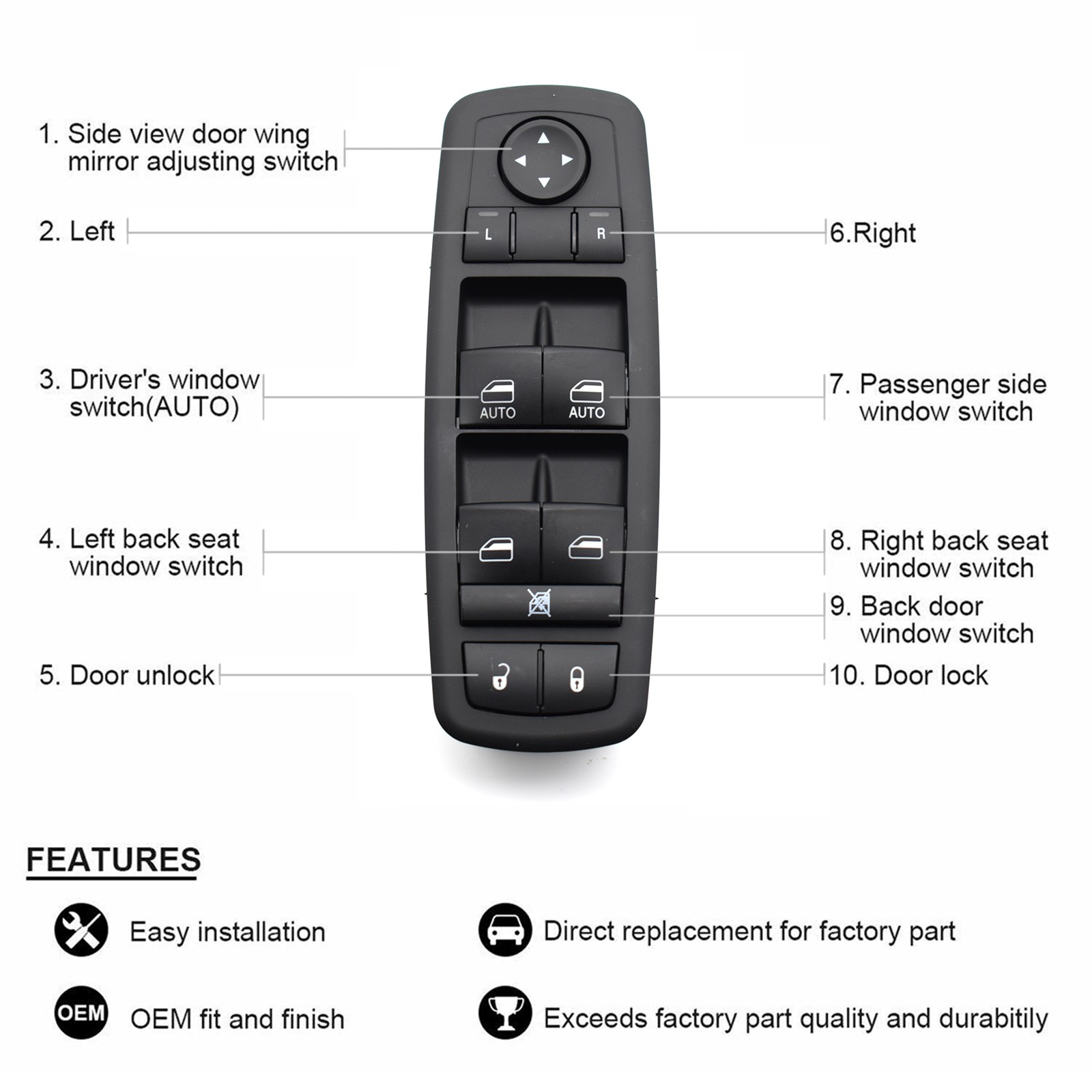 For Chrysler Dodge Ram 1500 2013-2015 Master Window Switch 9+3 Driver 68110866AA
