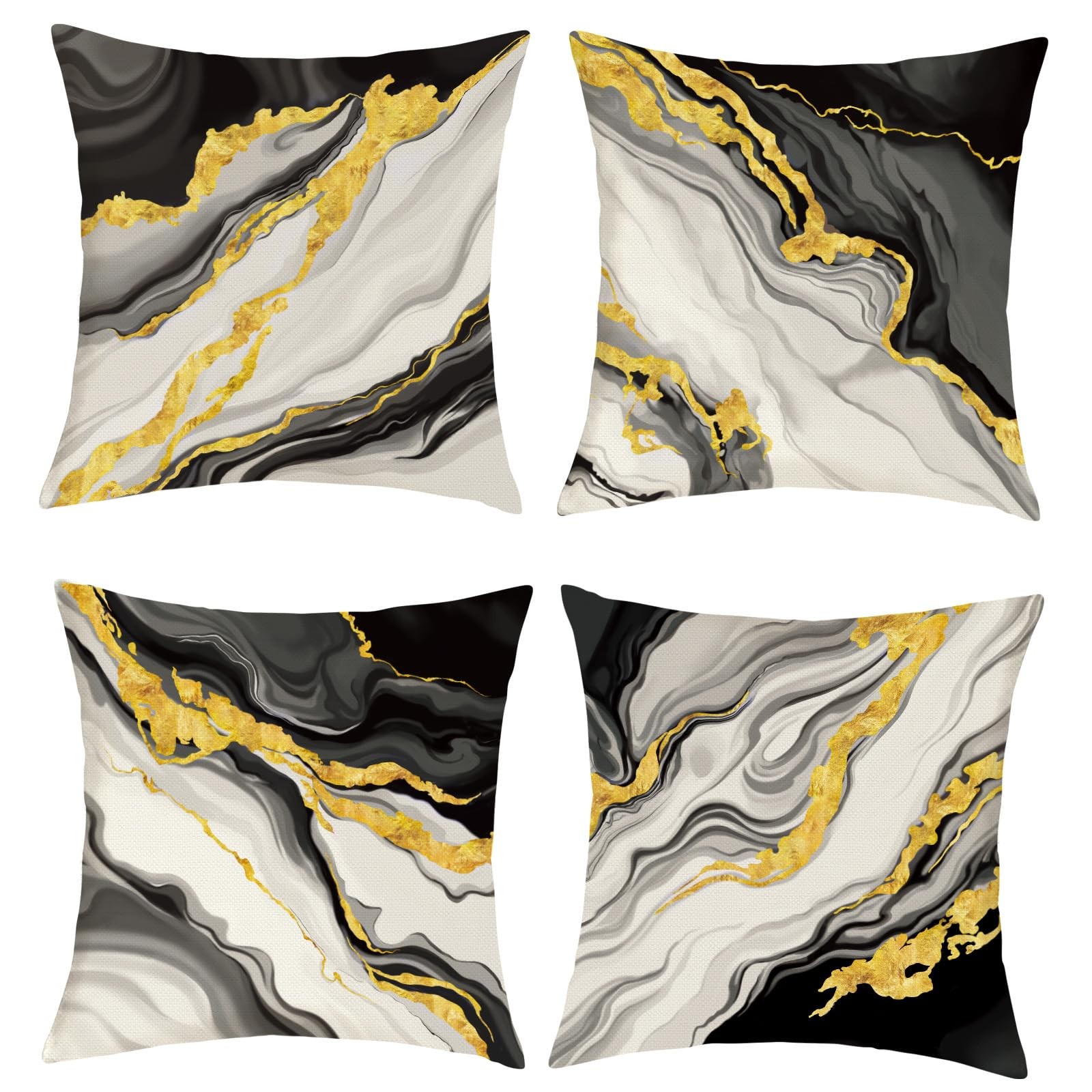 Joymaison Black Gold Marble Throw Pillow Covers 18" x (Pack of 4),