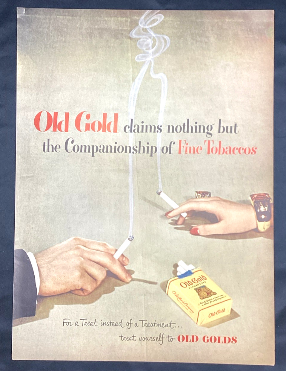 Vtg Old Gold Cigarettes Ad, Companionship Of Fine Tobaccos 1948, Good to frame