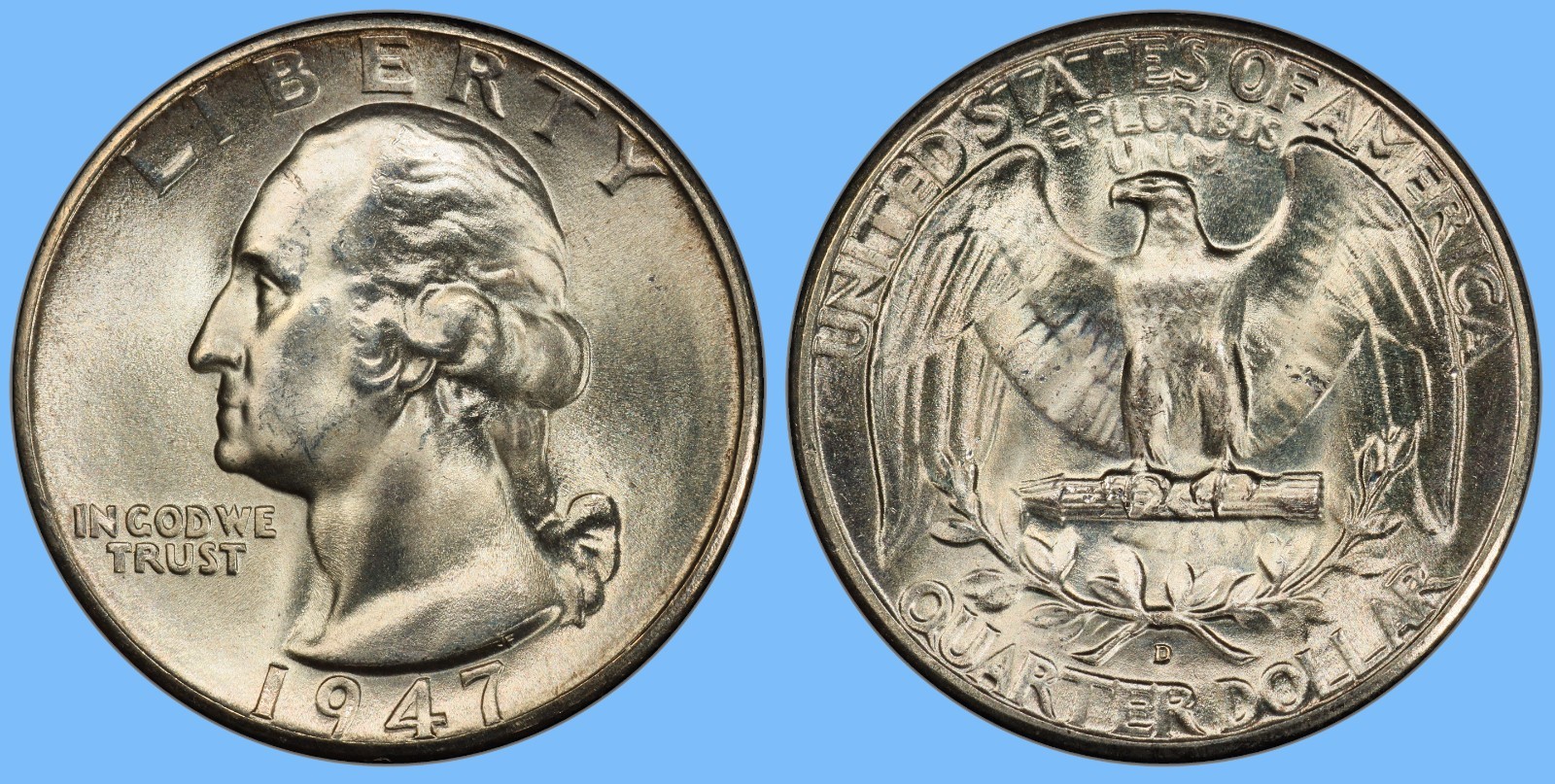1947 D Washington Quarter ~ BU Uncirculated Mint State ~ 90% Silver 25c US Coin