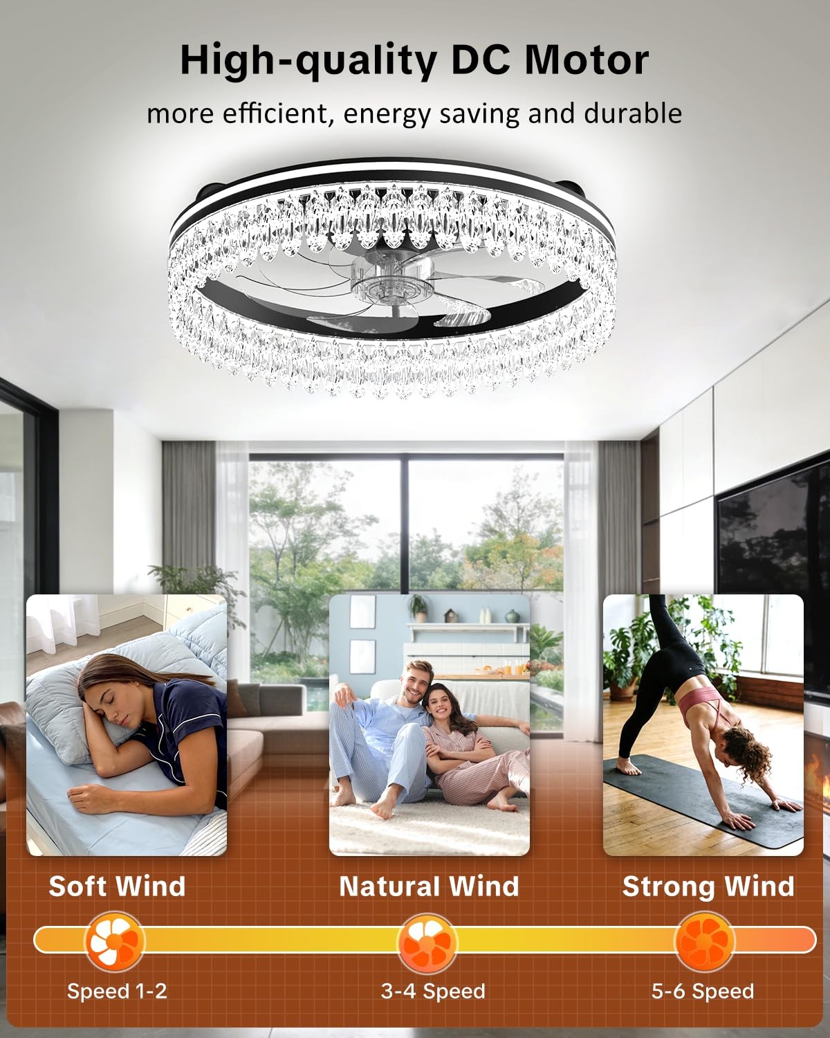 AIKVSXER Black 20in Ceiling Fan w/ Light