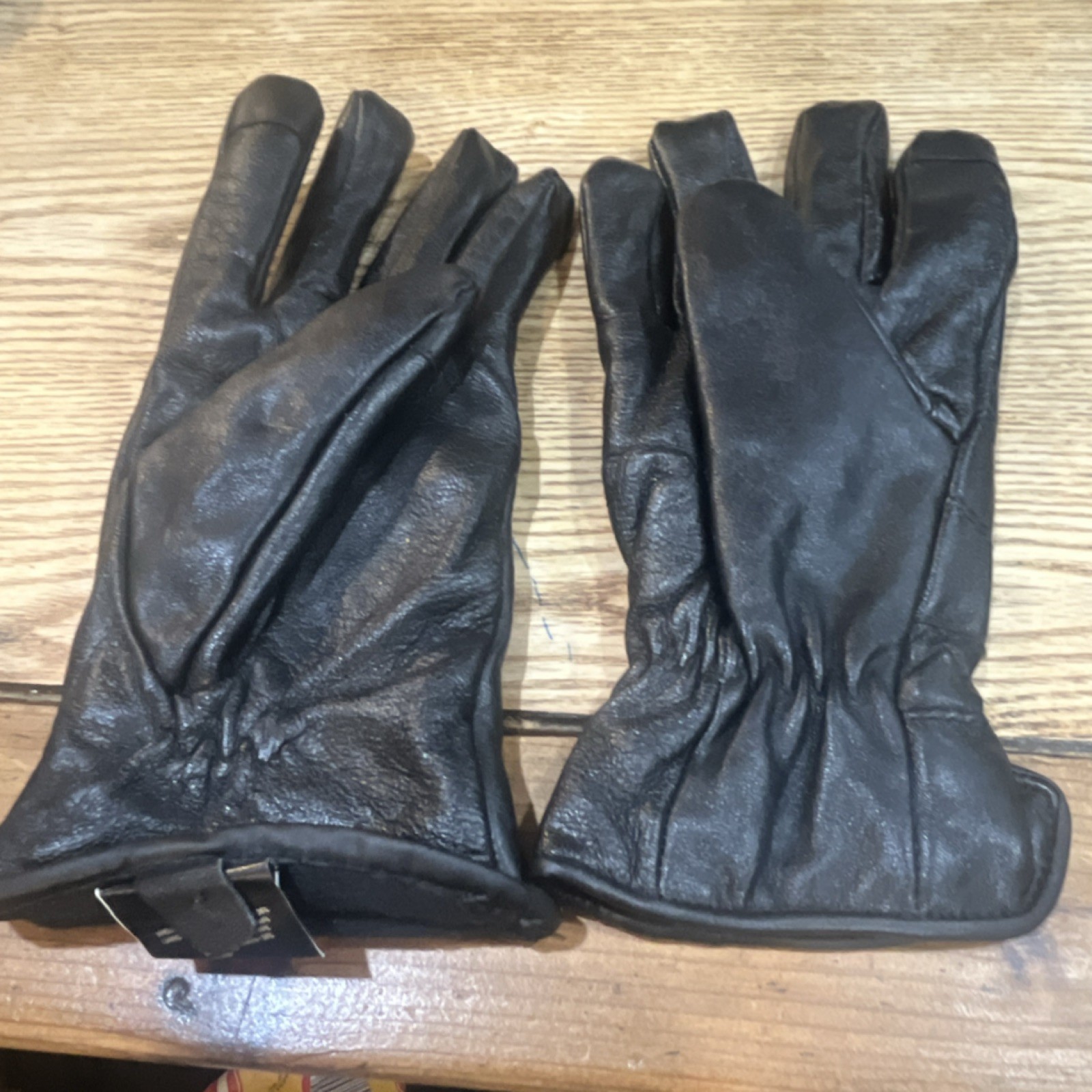Leather Gloves Black Men's M/L Polyester Lined Wrist Solid Pattern Winter #6
