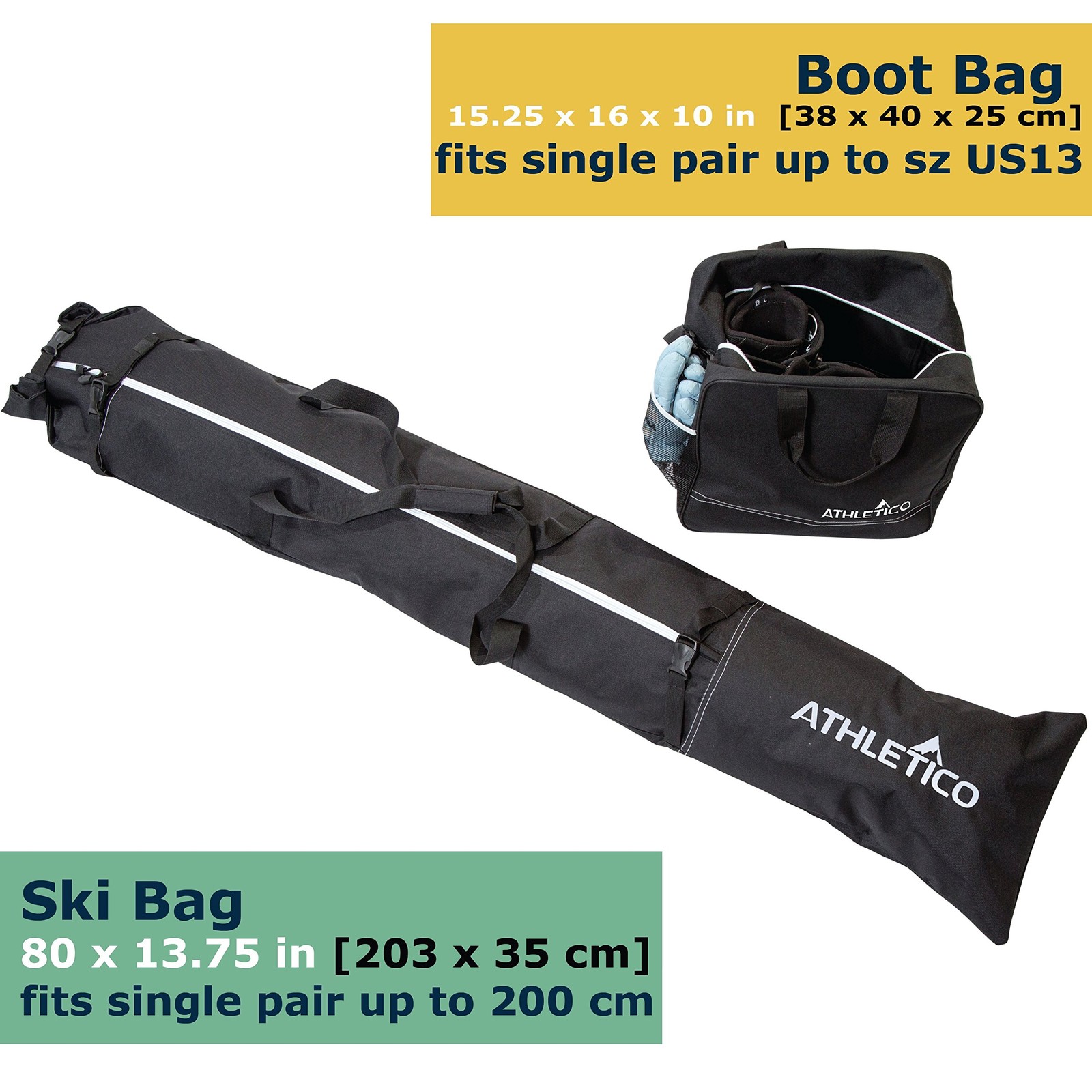 Athletico Ski Bag and Boot Combo - Large, Black with White Trim