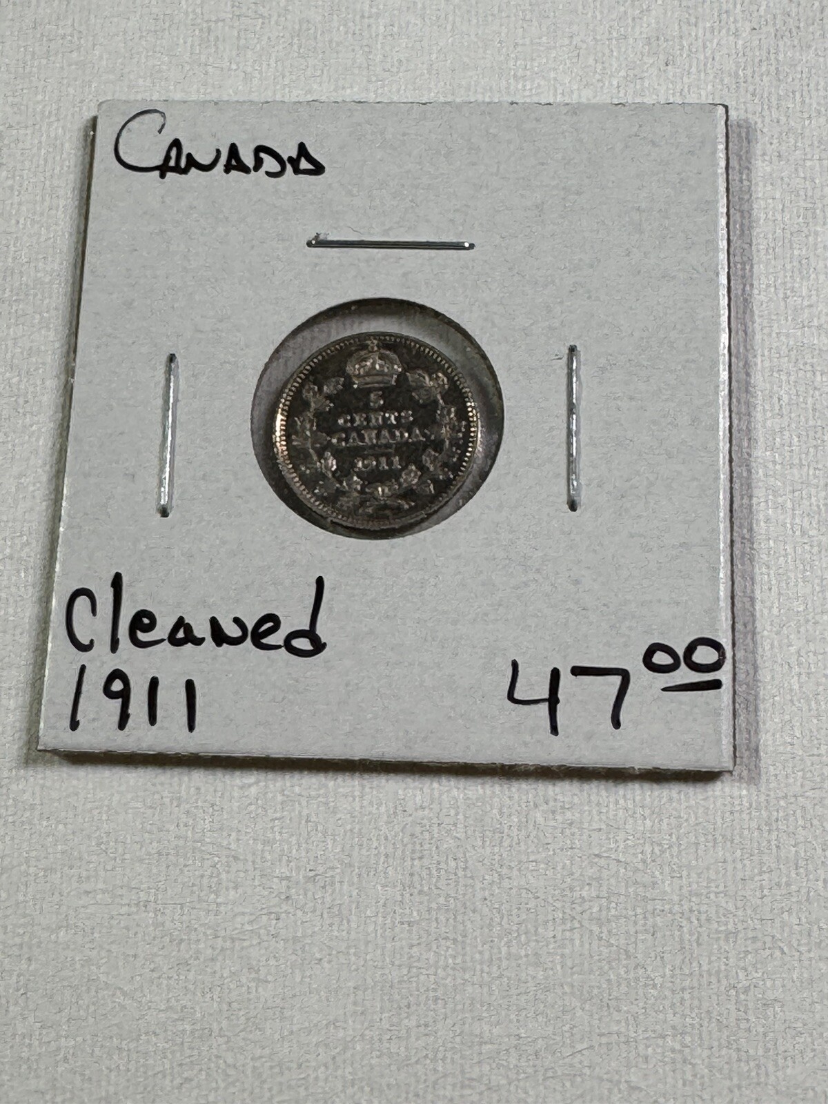 1911 Canada 5 Cents Small Silver Coin Cleaned
